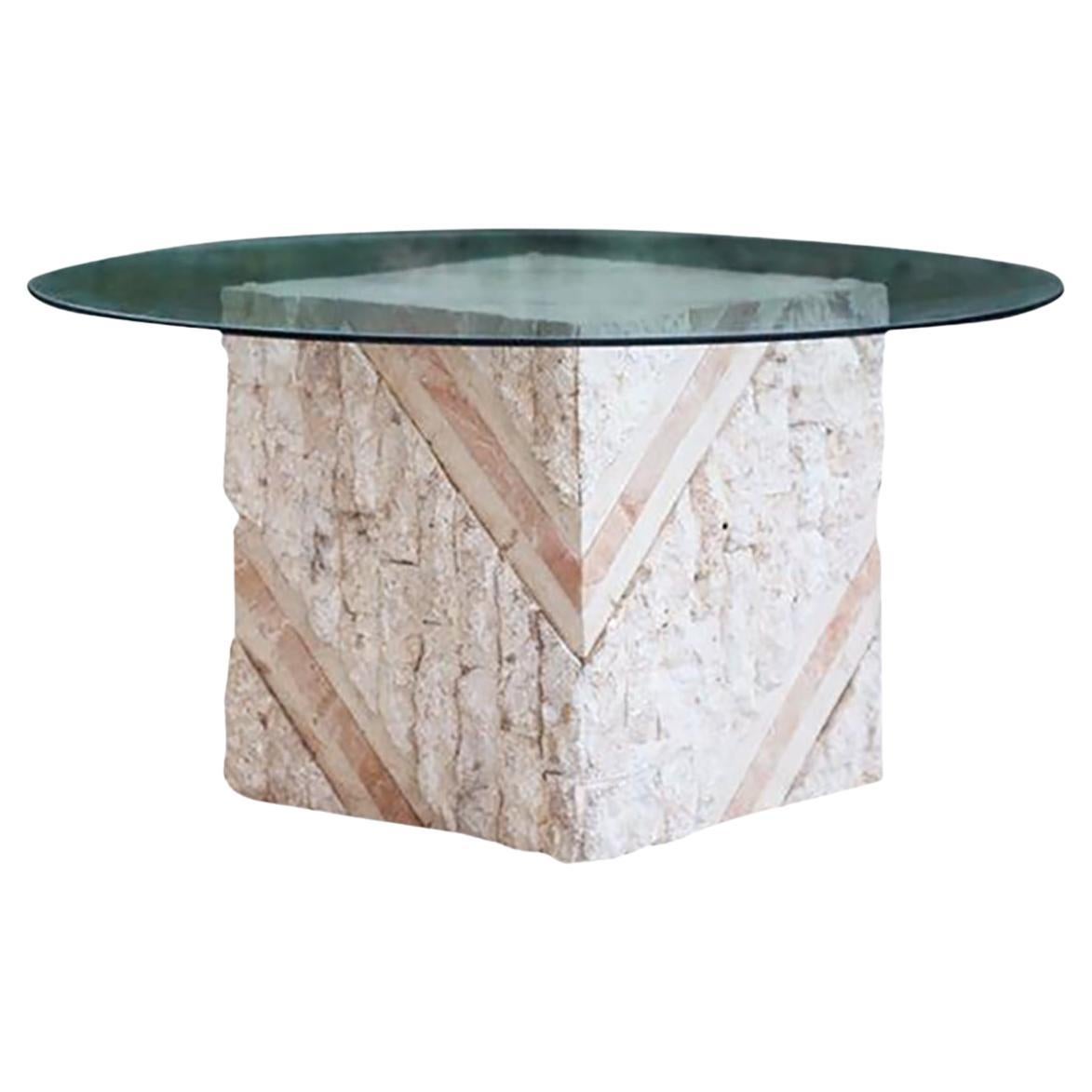 Maitland Smith Postmodern Tessellated Stone Inlaid Travertine and Marble Coffee  For Sale