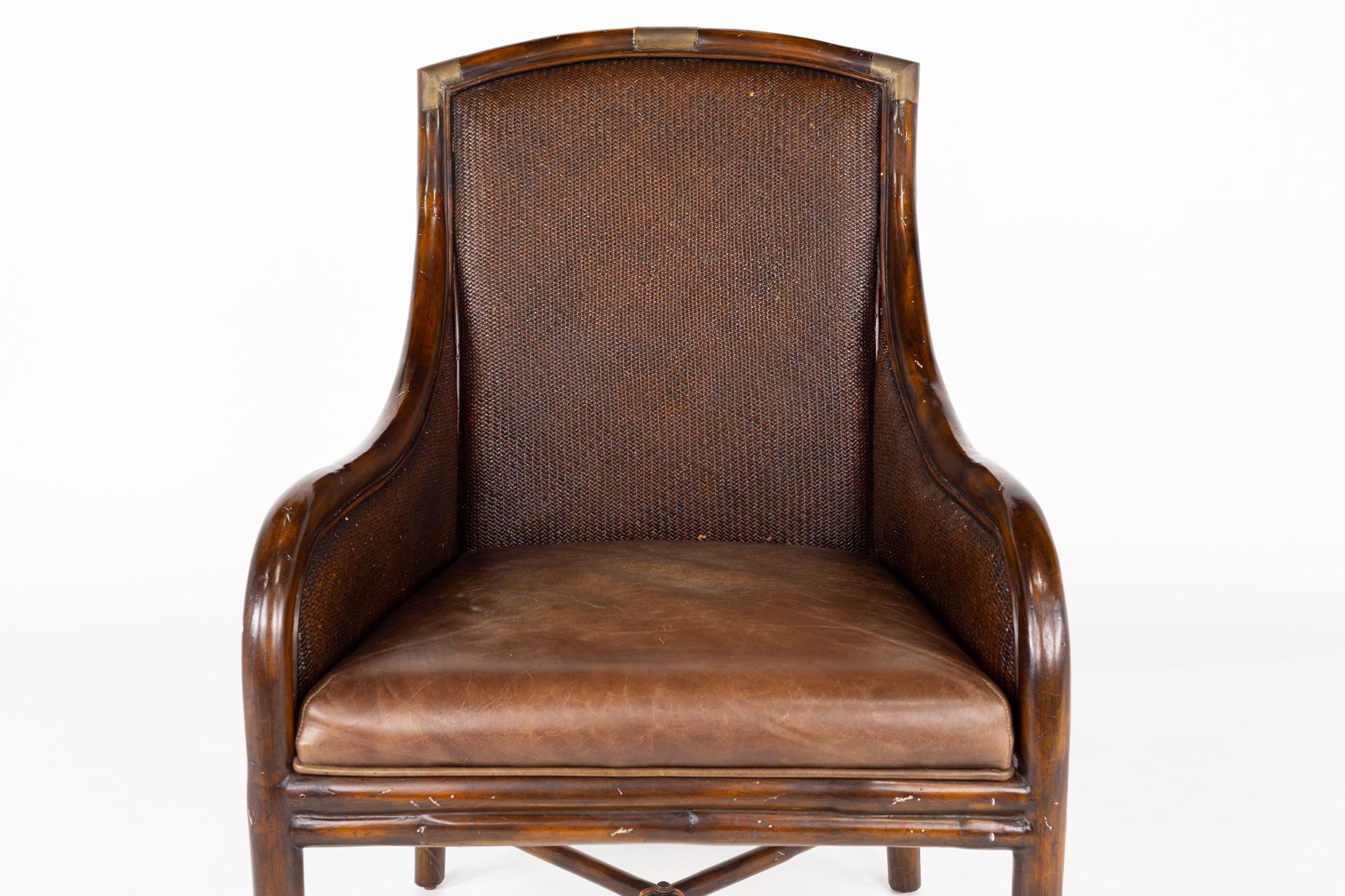 Maitland Smith Rattan and Leather Armchairs, Set of 4 3