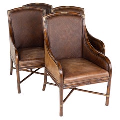 Fauteuils en rotin et cuir Maitland Smith:: ensemble de 4