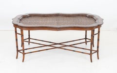 Maitland Smith Rattan and Leather Top Coffee Table