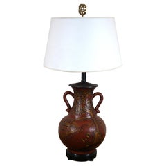 Maitland Smith Red Coromandel Lacquer Chinoiserie Urn Table Lamp 33"
