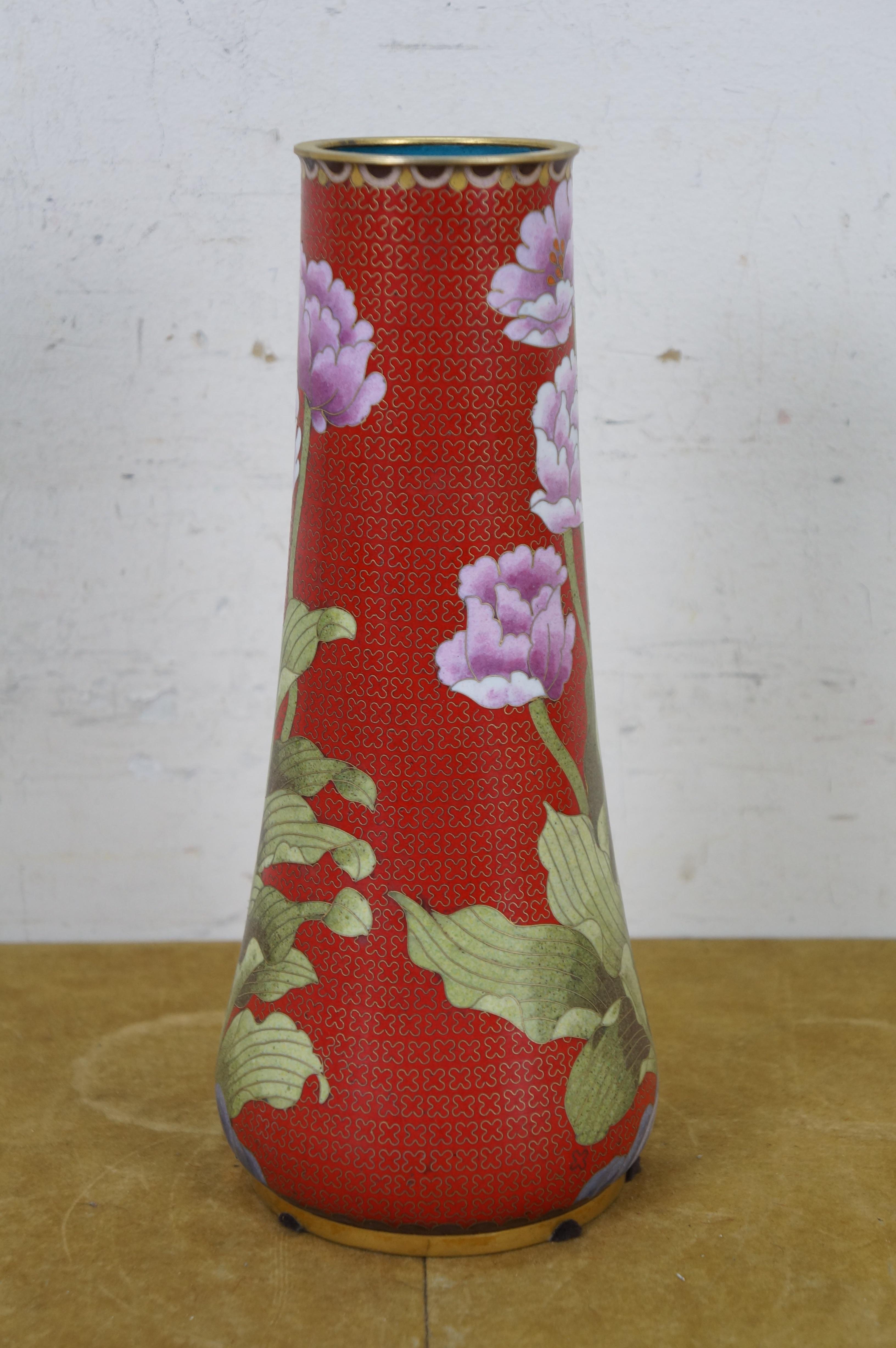 Cinese Maitland Smith Vaso da camino cinese in cloisonne rosso, 12