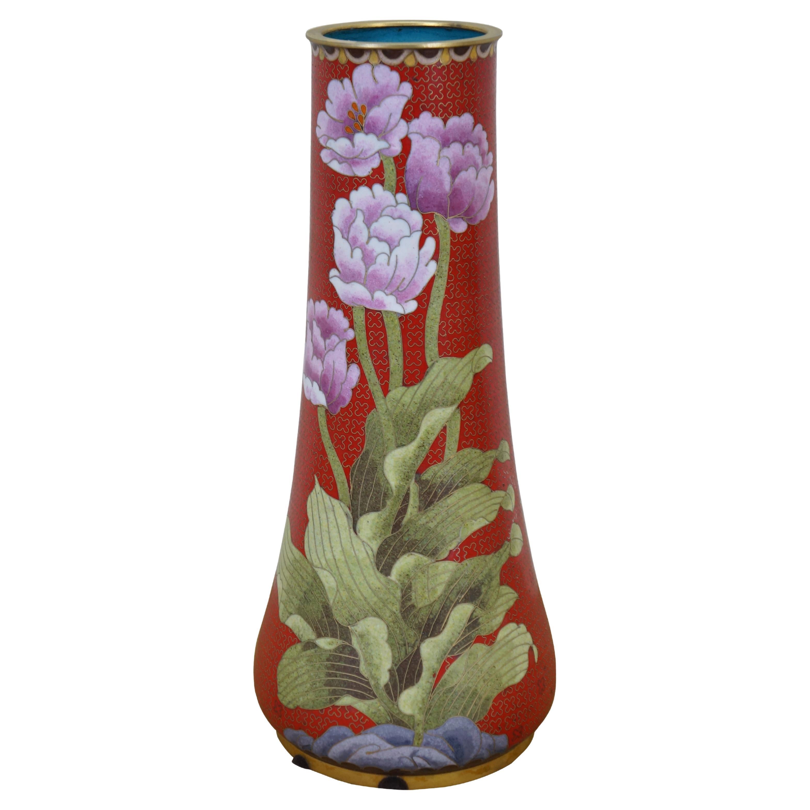 Maitland Smith Vaso da camino cinese in cloisonne rosso, 12". in vendita