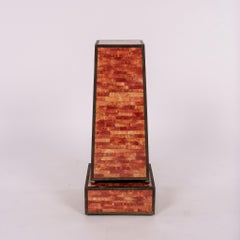 Maitland Smith Red Orange Tessellated Stone Pedestal