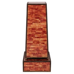 Maitland Smith Red Orange Tessellated Stone Pedestal