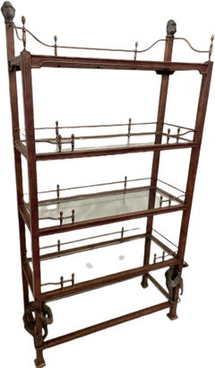 Maitland - Smith Regency Bookcase 5 Shelf Etagere Leather With Brass Rails Finia