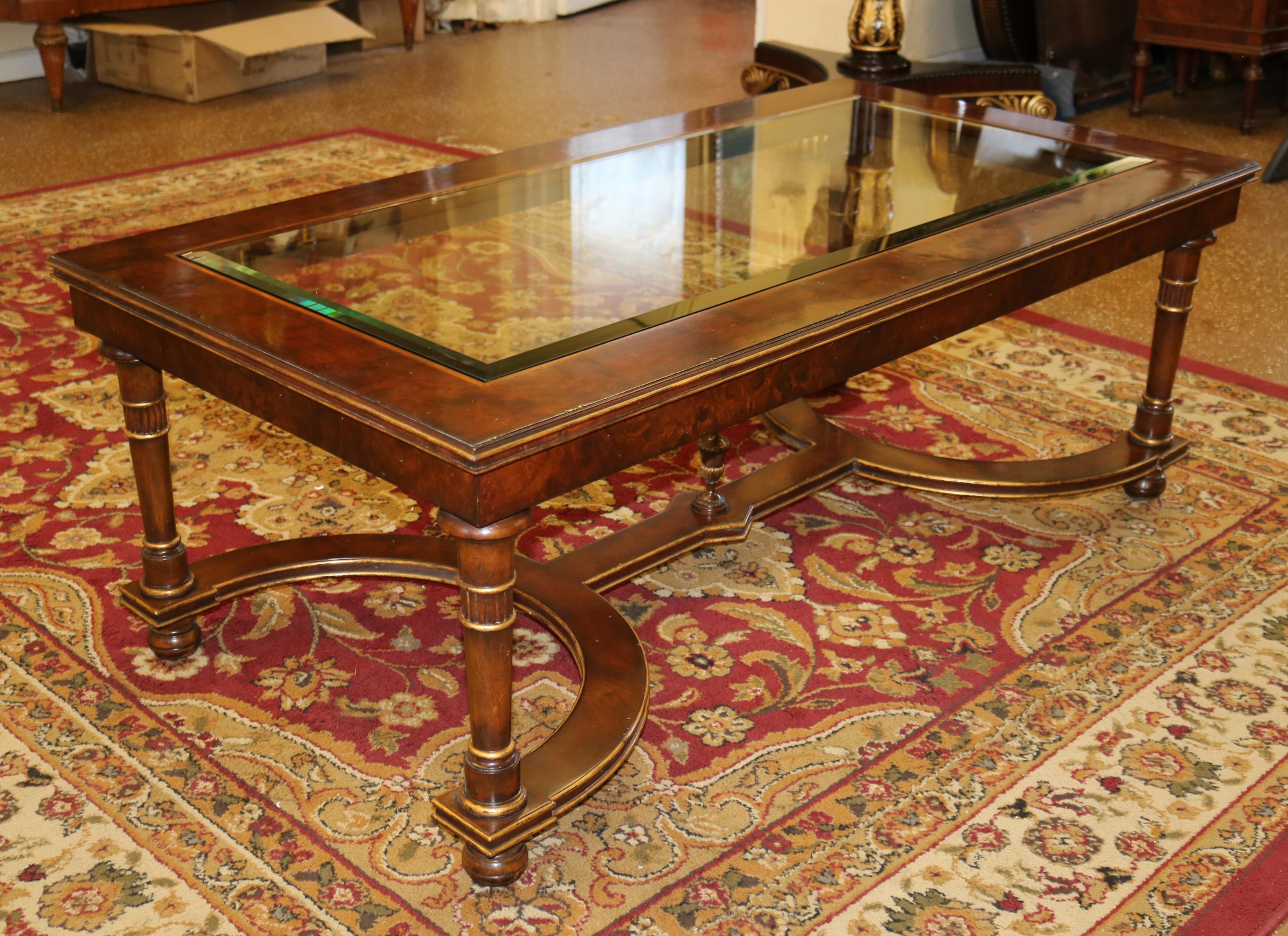 Maitland Smith Regency Burled Walnut Cocktail Coffee Table In Good Condition For Sale In Long Branch, NJ