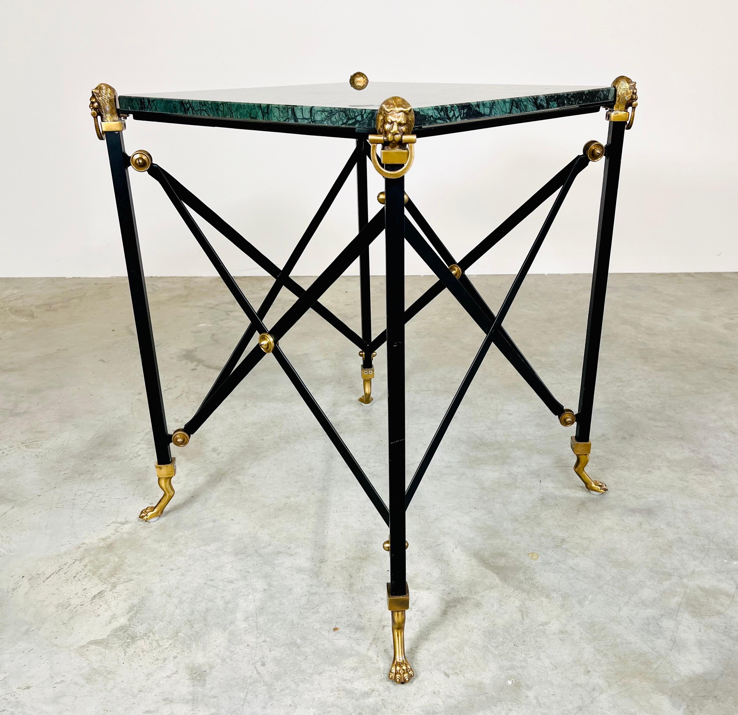 Hollywood Regency Maitland Smith Regency Campaign Style Verdigris Marble Occasional Table