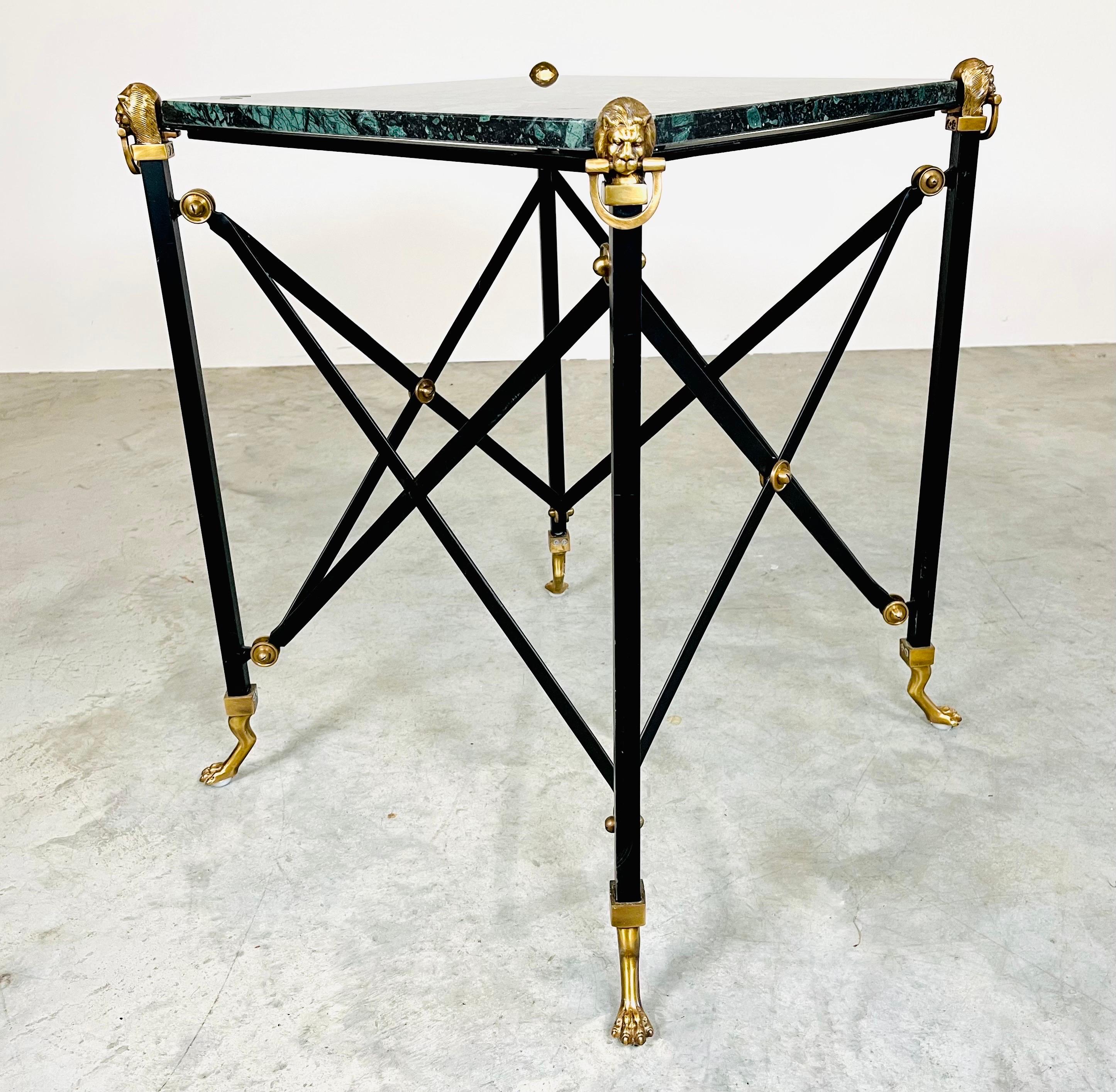 Maitland Smith Regency Campaign Style Verdigris Marble Occasional Table In Excellent Condition In Southampton, NJ