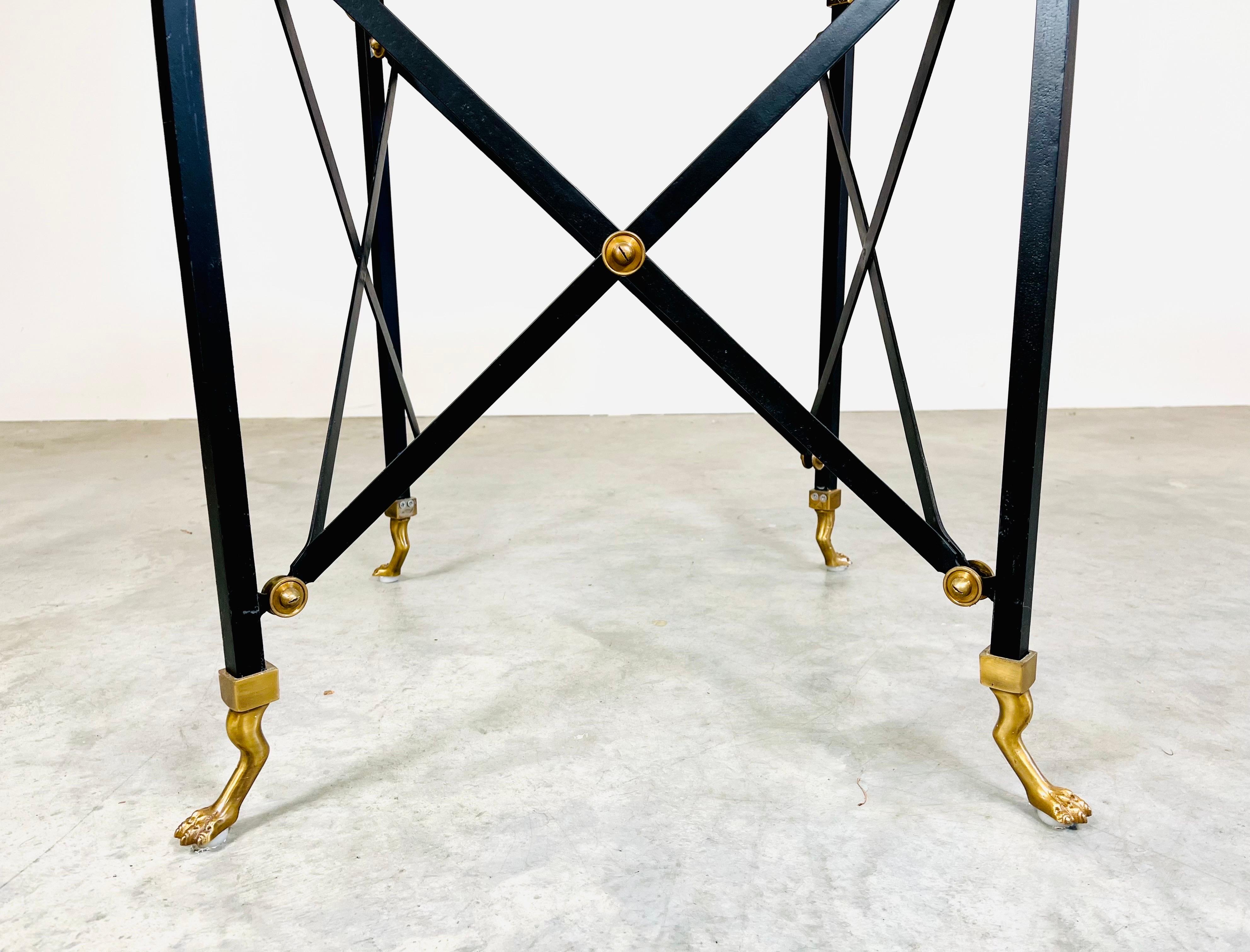 20th Century Maitland Smith Regency Campaign Style Verdigris Marble Occasional Table