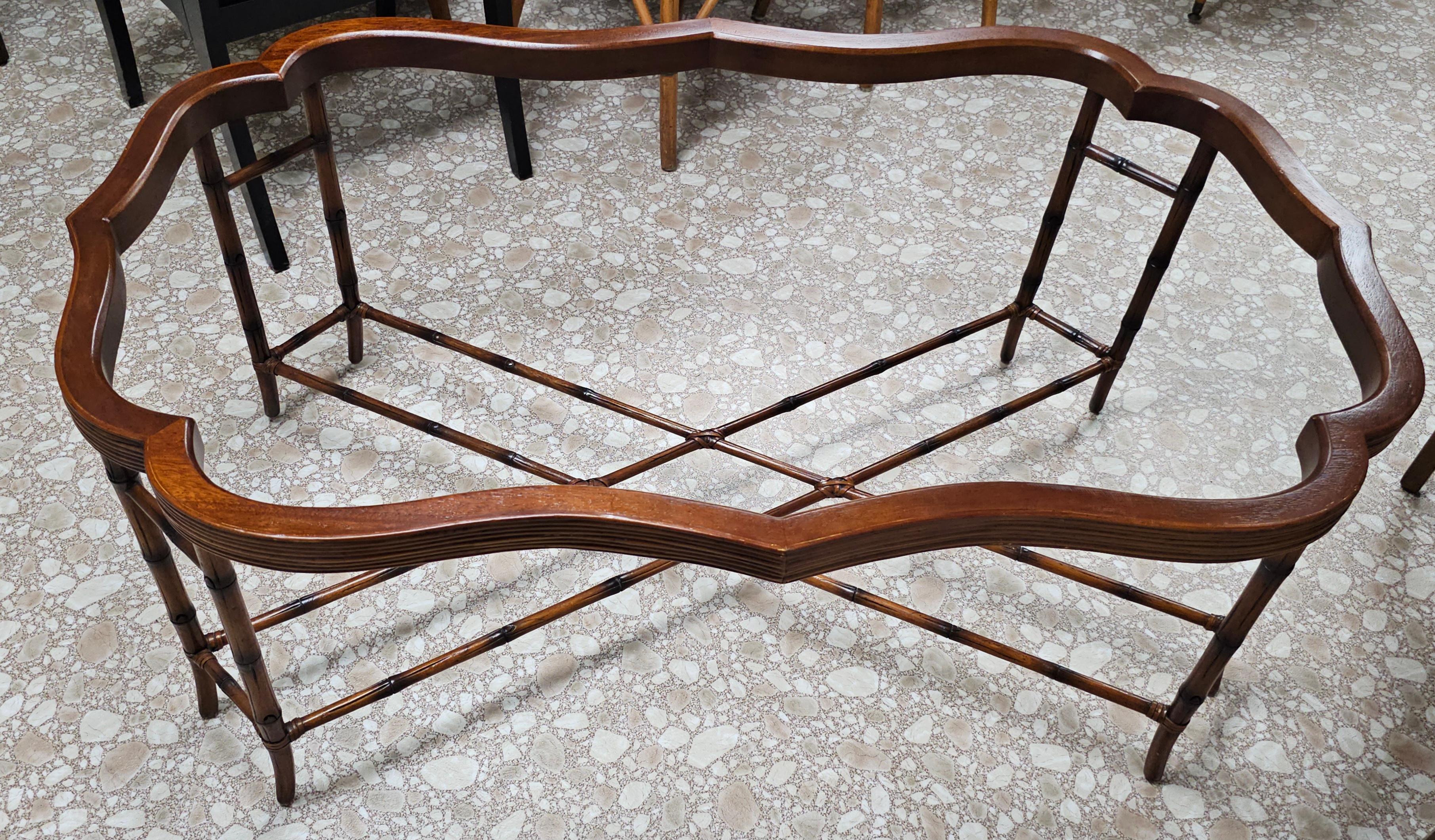 Maitland-Smith Regency Faux Bamboo Base Leather and Wicker Tray Top Coffee Table For Sale 4