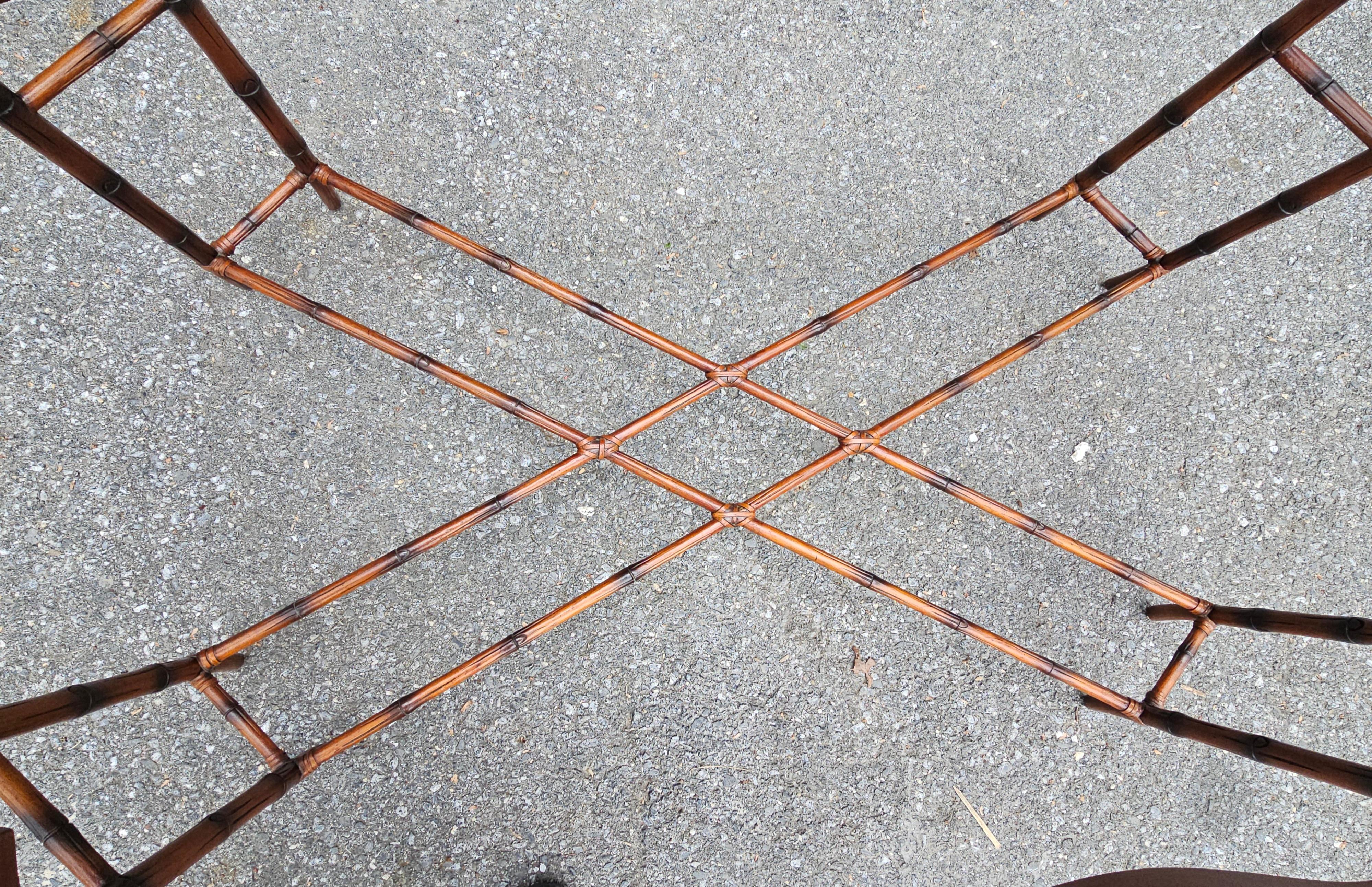 20th Century Maitland-Smith Regency Faux Bamboo Base Leather and Wicker Tray Top Coffee Table For Sale