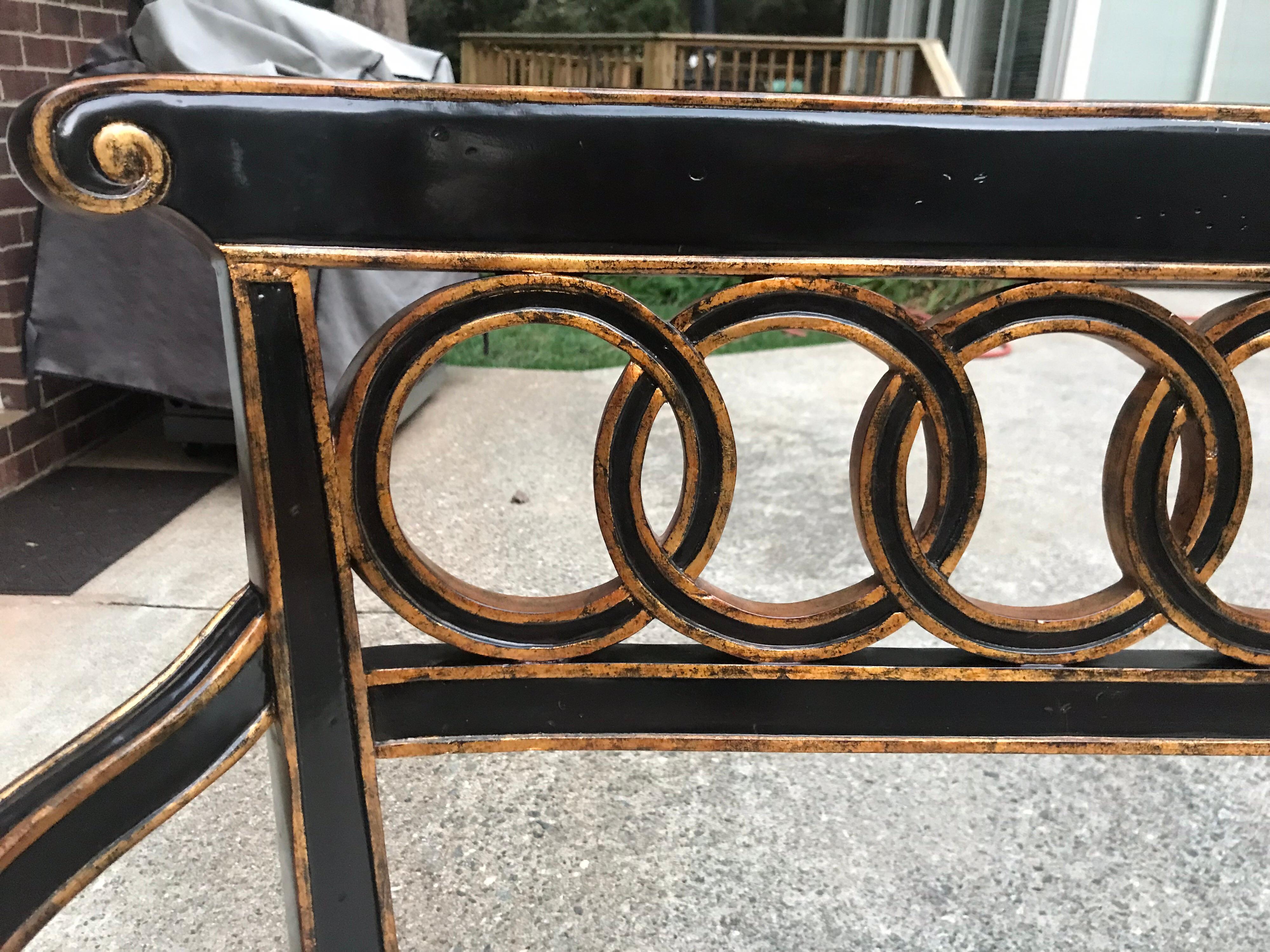 Maitland Smith Regency Lacquered Black and Gold Settee In Good Condition In Chicago, IL