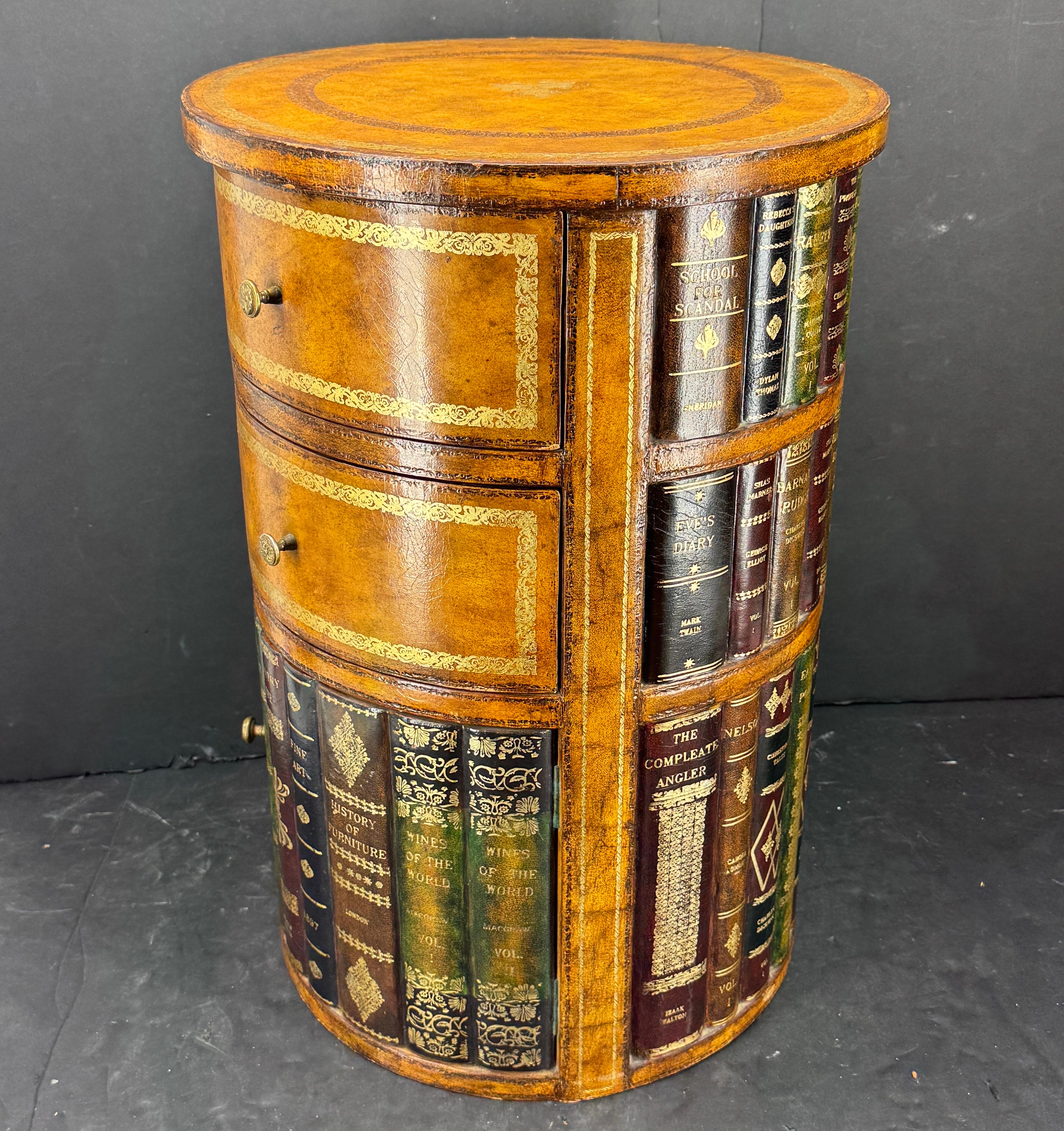 Hand-Crafted Maitland Smith Regency Leather Book Side Table Cabinet with Drawers