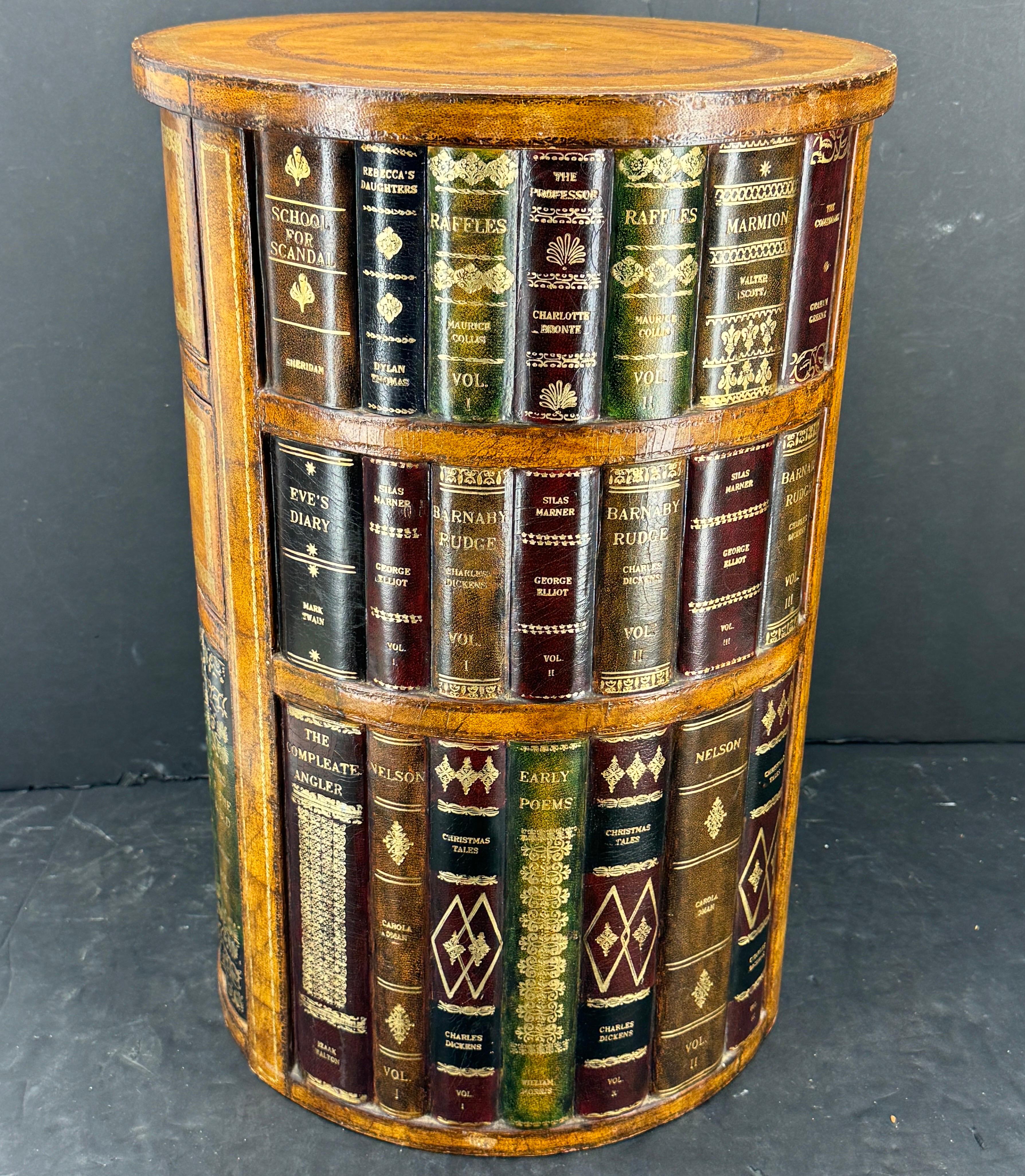 20th Century Maitland Smith Regency Leather Book Side Table Cabinet with Drawers