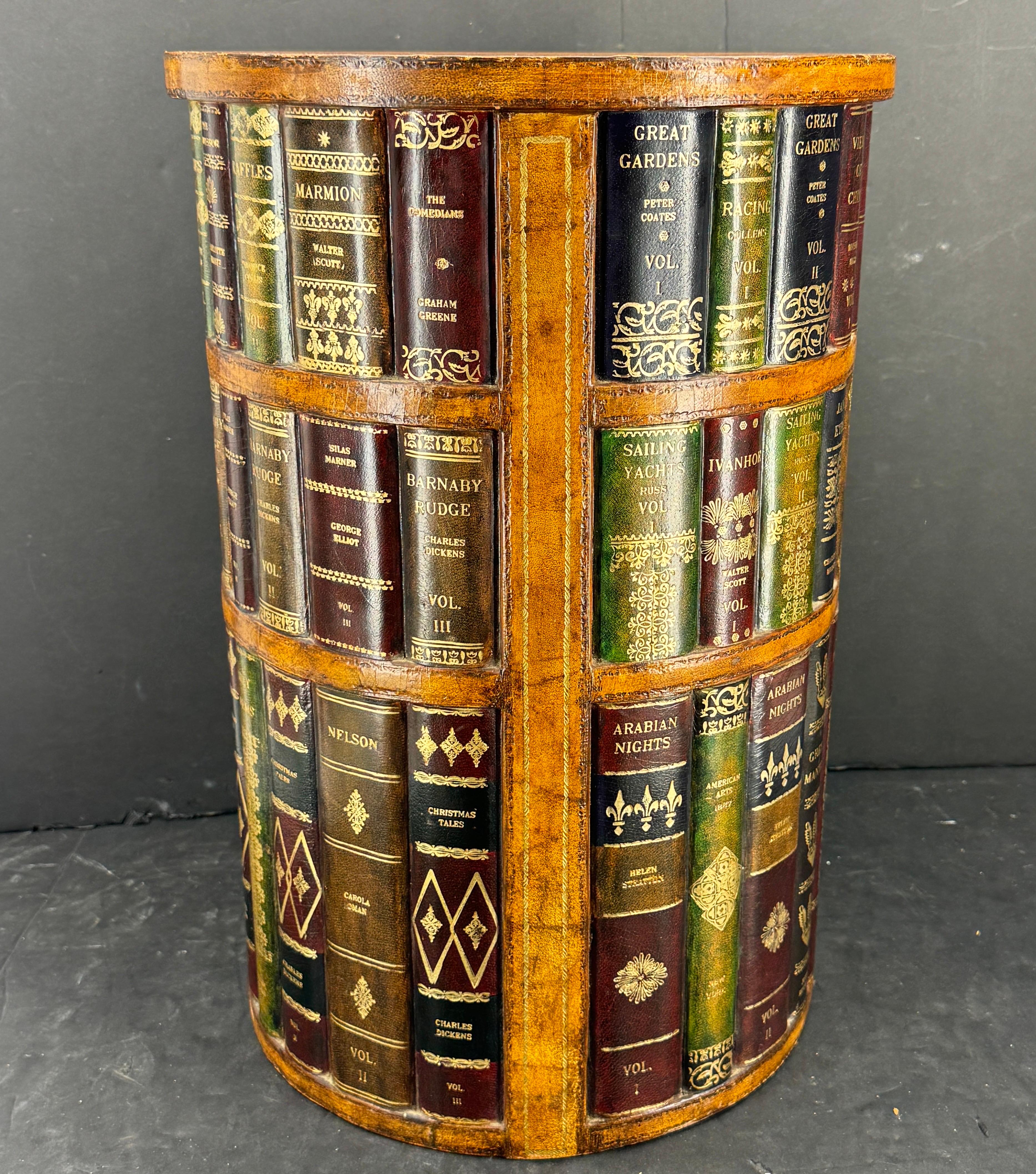 Bronze Maitland Smith Regency Leather Book Side Table Cabinet with Drawers