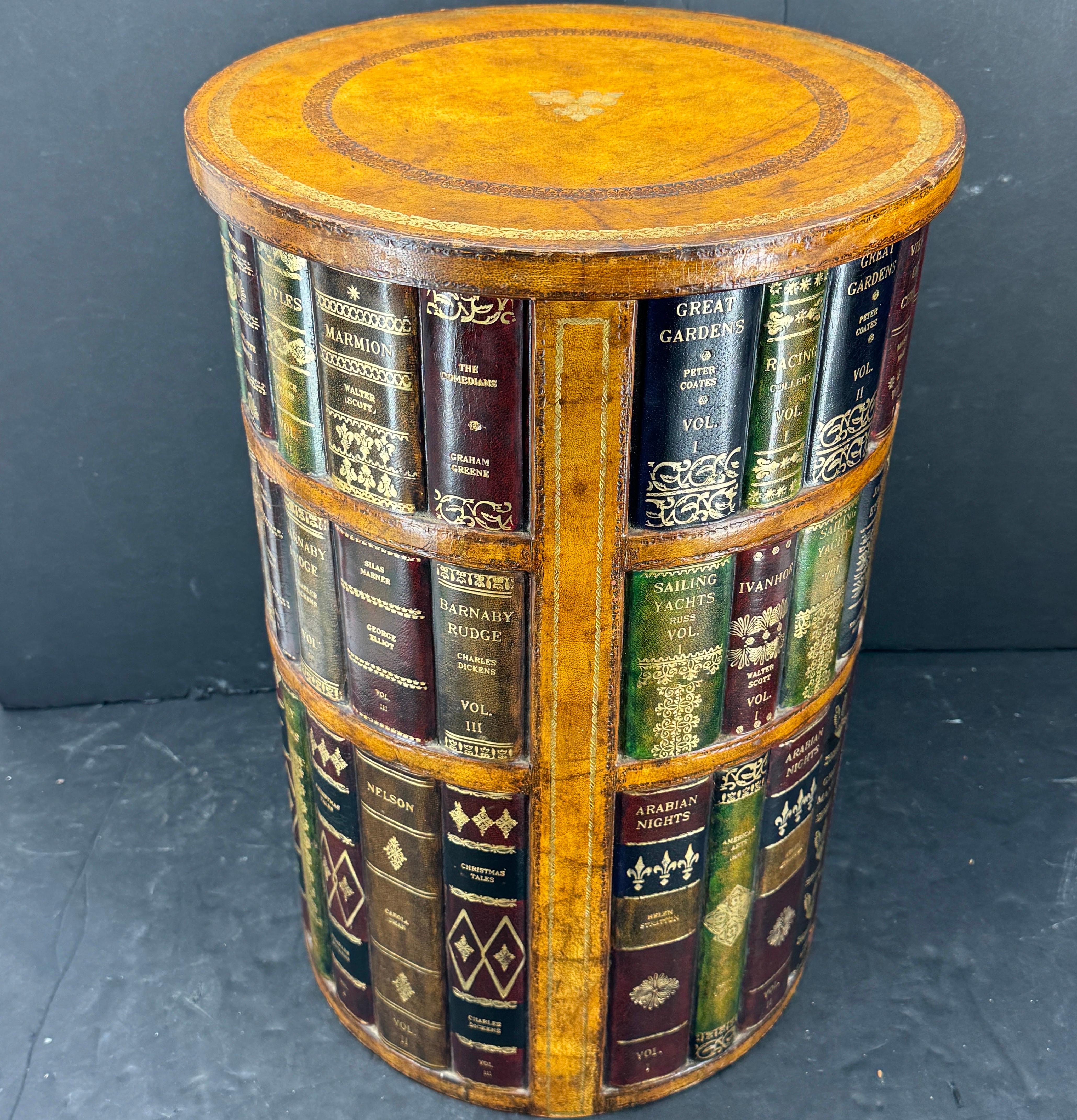 Maitland Smith Regency Leather Book Side Table Cabinet with Drawers 1