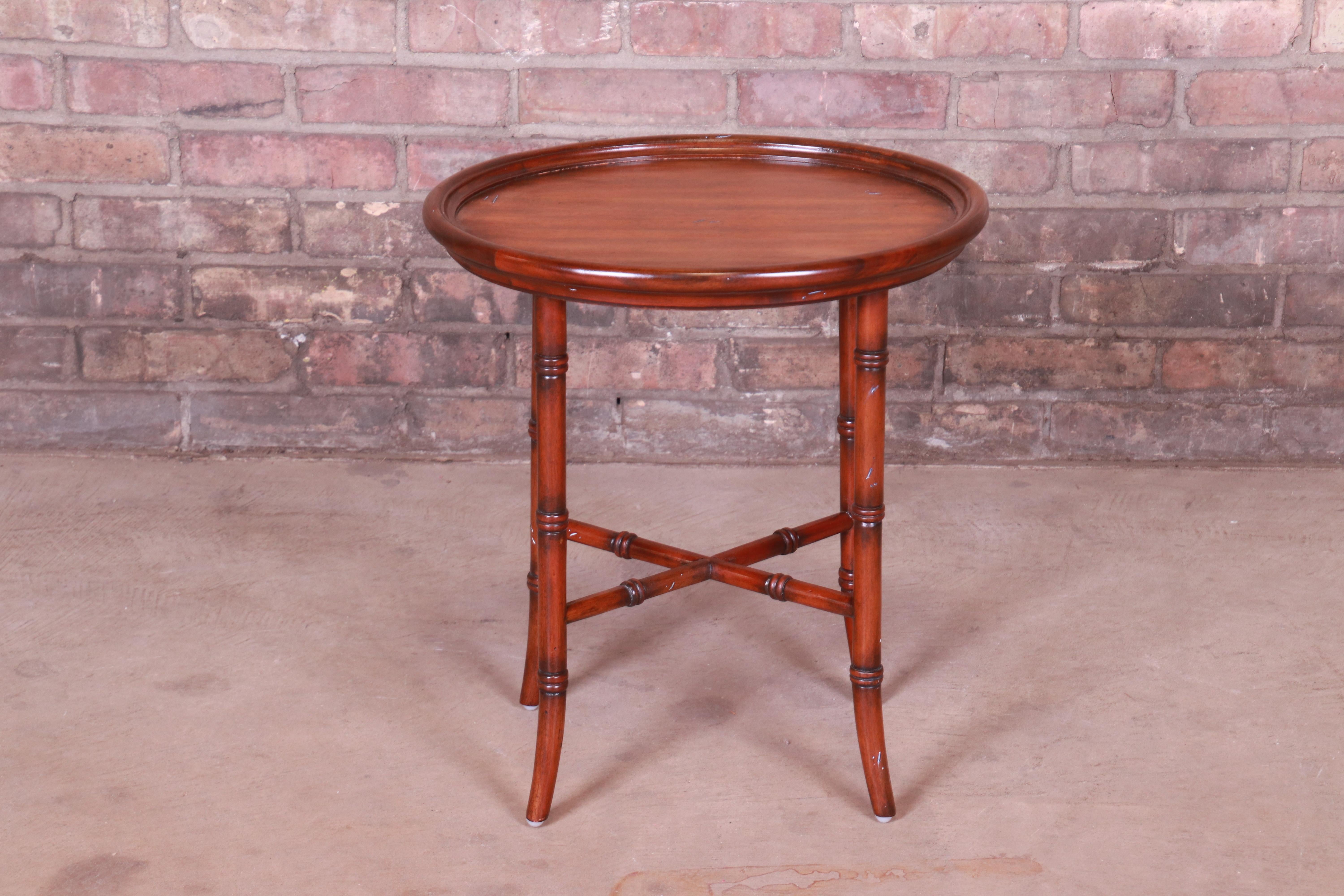 Maitland Smith Regency Mahogany Faux Bamboo Tea Table In Good Condition In South Bend, IN