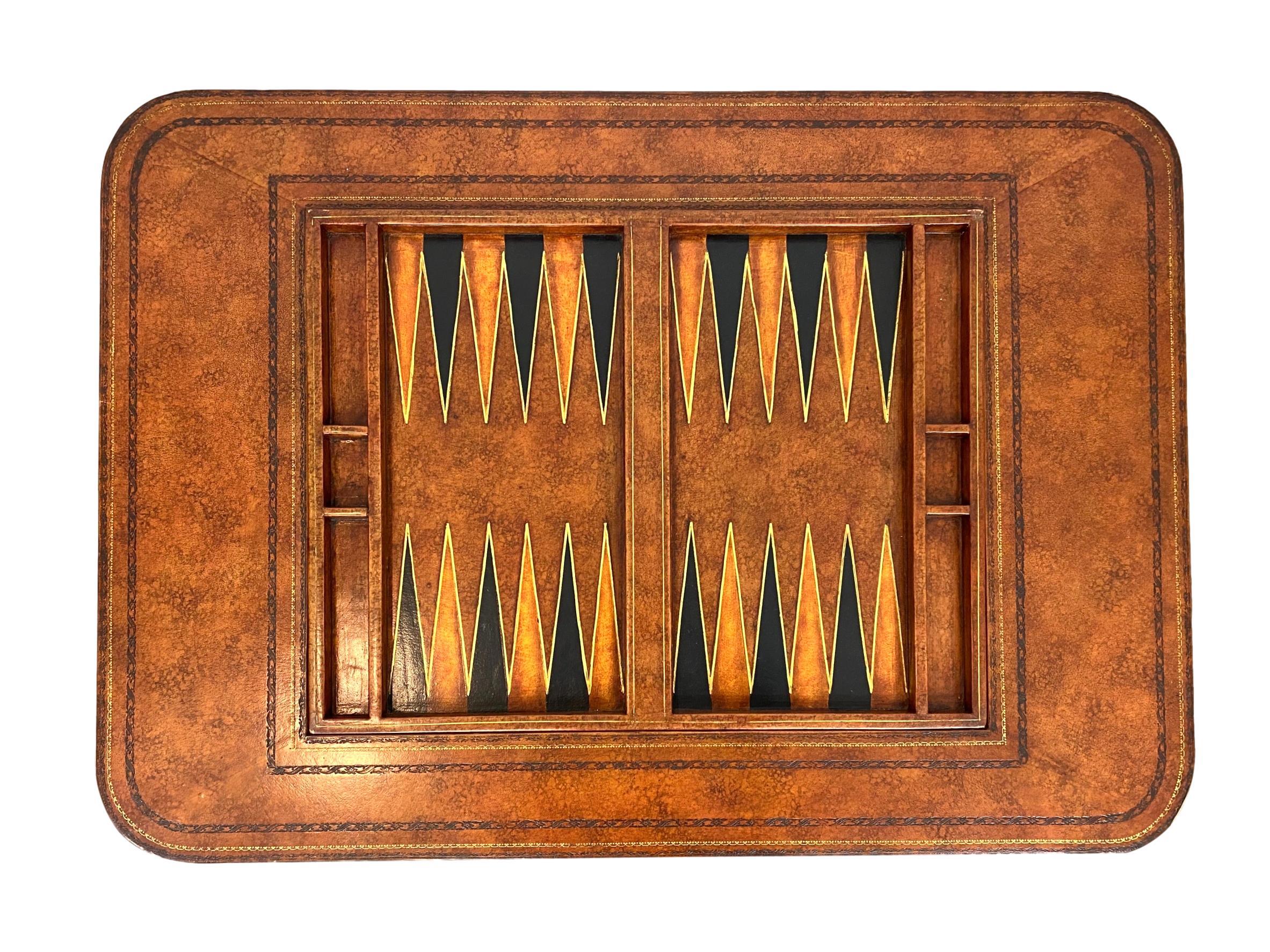 Maitland-Smith Regency-Style Chess/Backgammon Board Table in Embossed Leather 2