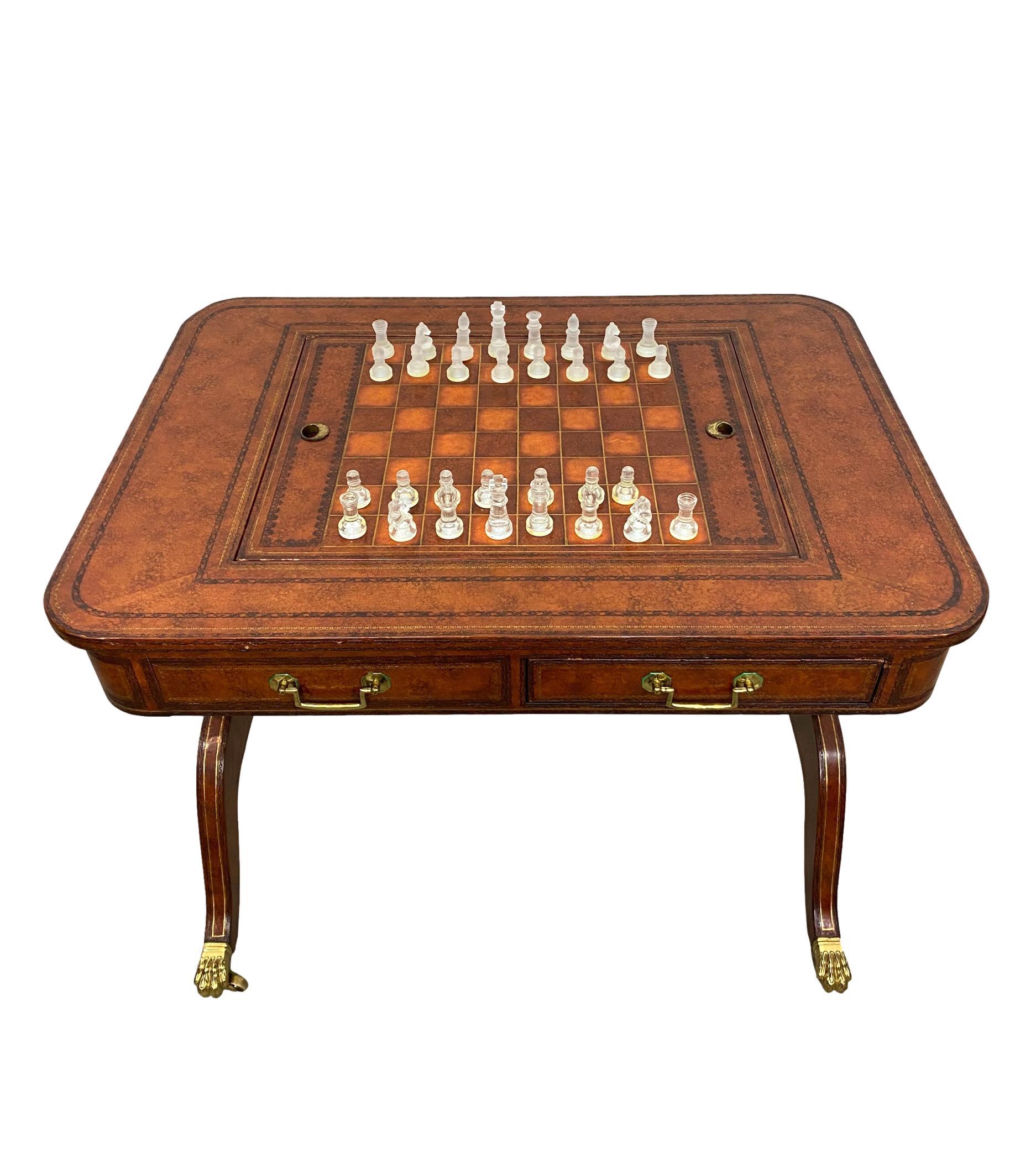 Maitland-Smith Regency-Style Chess/Backgammon Board Table in Embossed