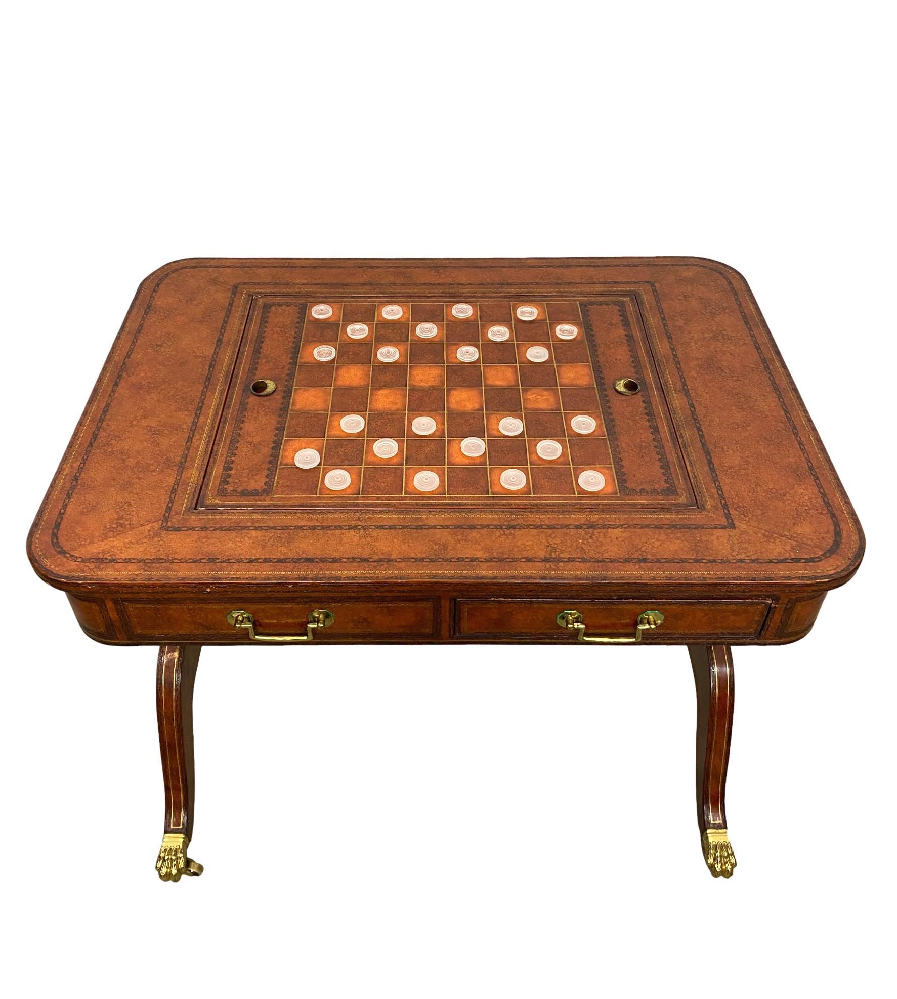 Maitland-Smith Regency-Style Chess/Backgammon Board Table in Embossed Leather 6
