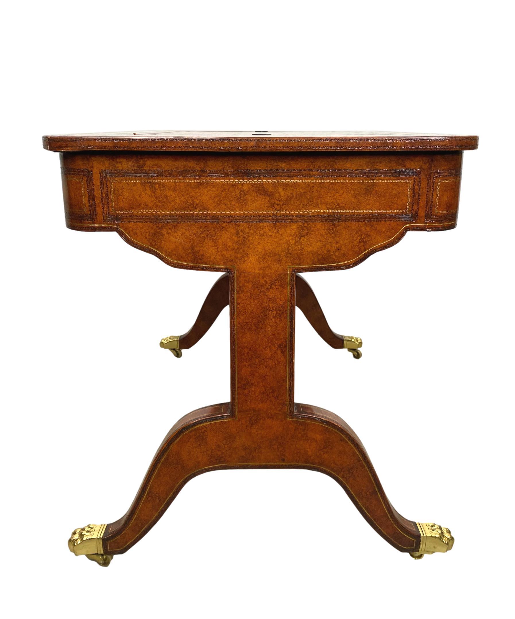 Philippine Maitland-Smith Regency-Style Chess/Backgammon Board Table in Embossed Leather