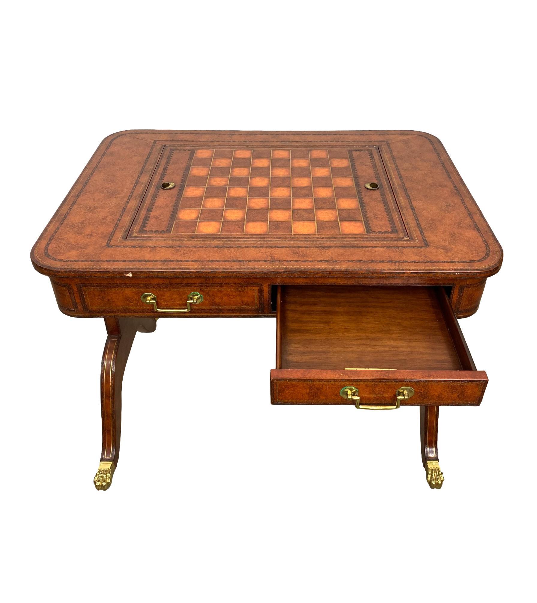 20th Century Maitland-Smith Regency-Style Chess/Backgammon Board Table in Embossed Leather