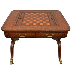 Maitland-Smith Regency-Style Chess/Backgammon Board Table in Embossed Leather