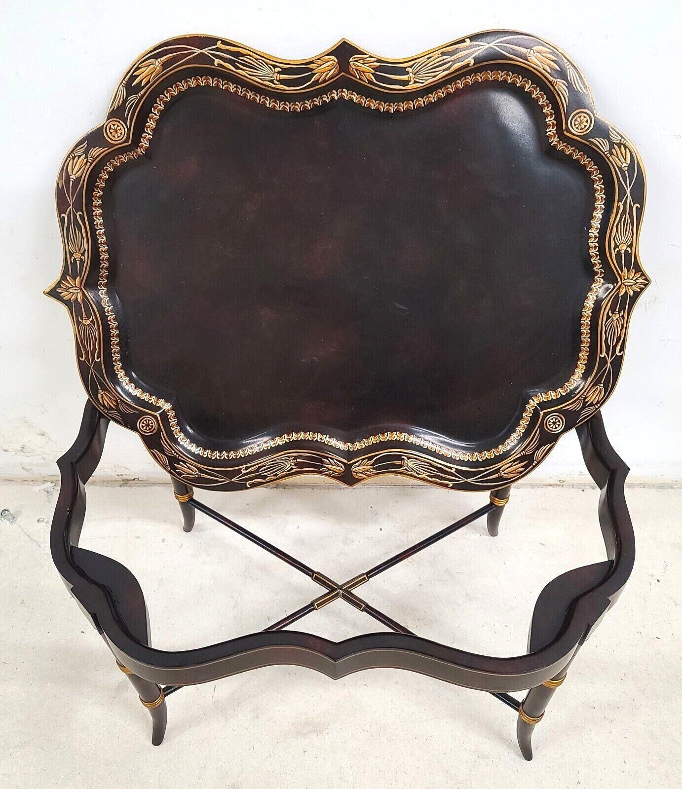 Offering One of our recent palm beach estate fine furniture acquisitions of a
Maitland Smith regency style faux bamboo coffee table with hand painted serving tray

Approximate measurements in inches
18.5