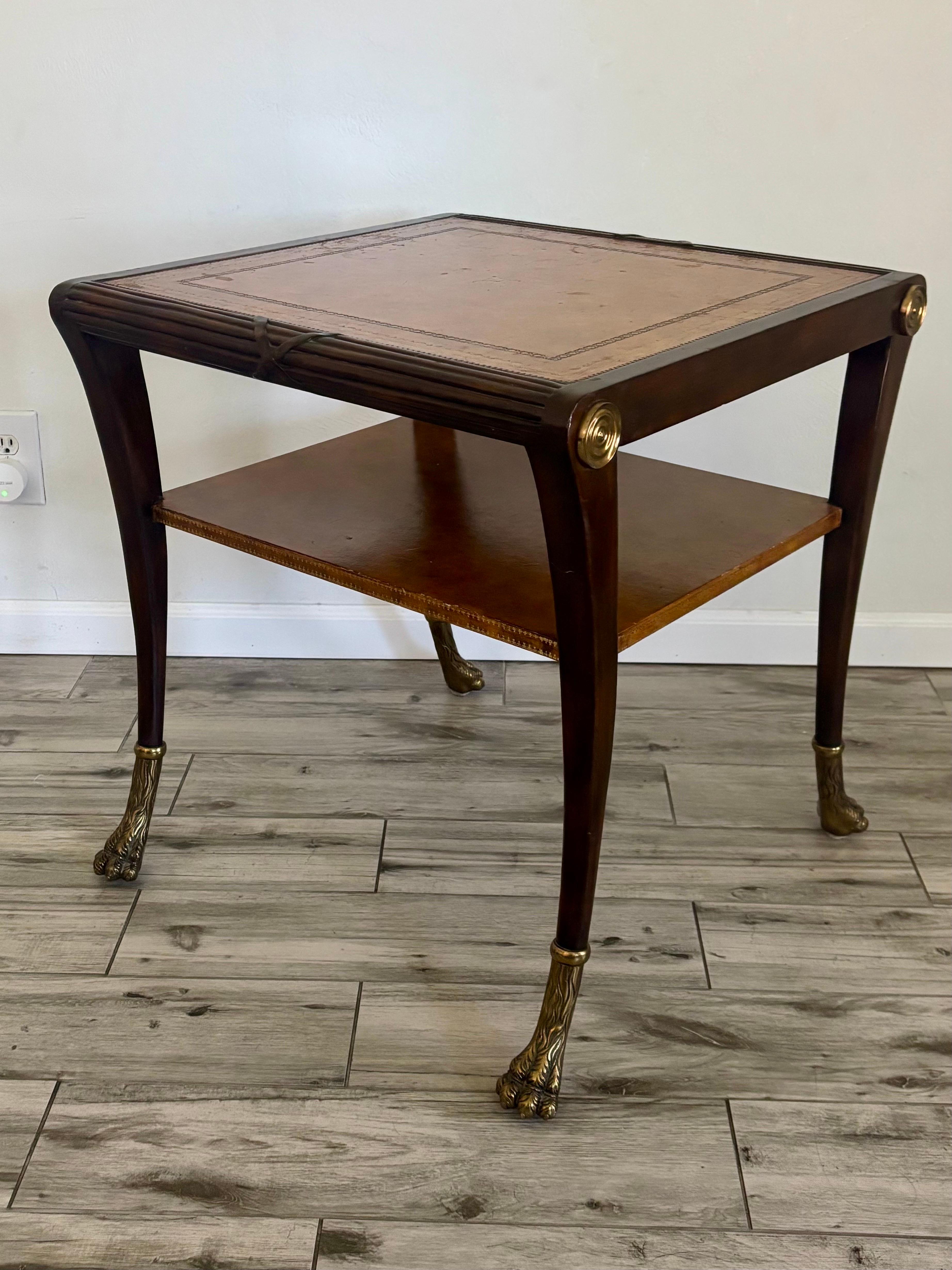 Hollywood Regency Maitland Smith Regency Style Leather Top Side Table For Sale