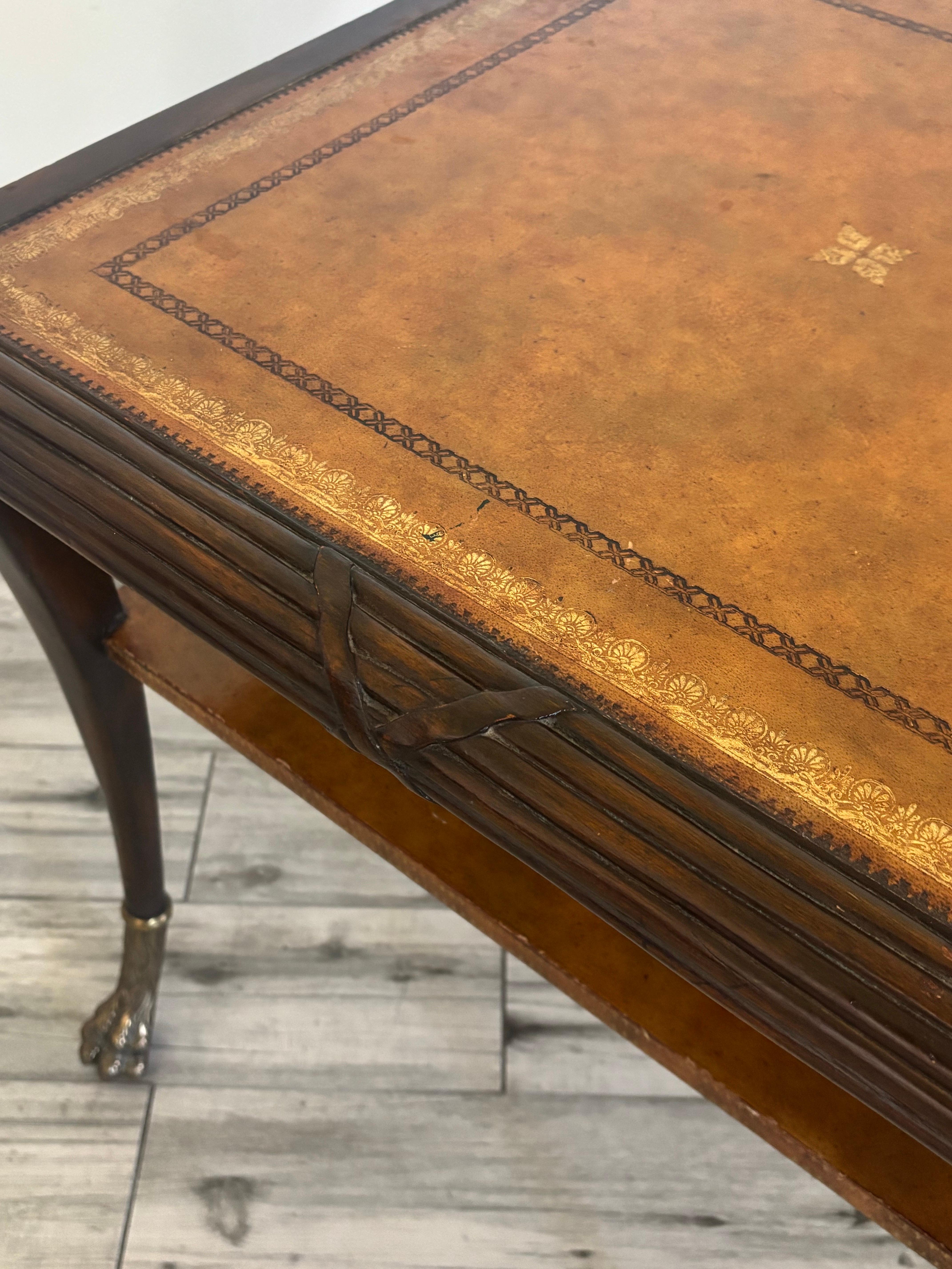 20th Century Maitland Smith Regency Style Leather Top Side Table For Sale