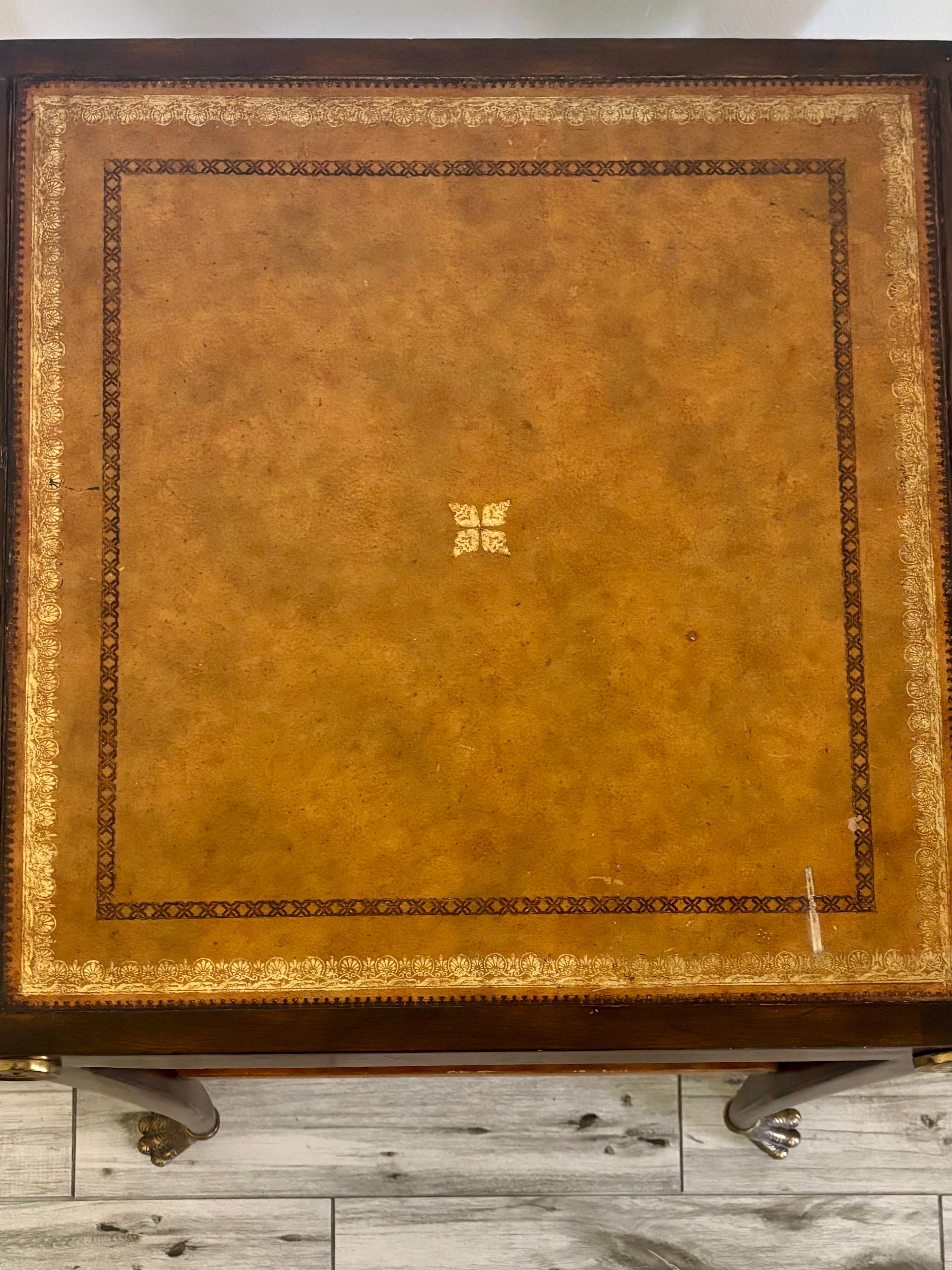 Brass Maitland Smith Regency Style Leather Top Side Table For Sale