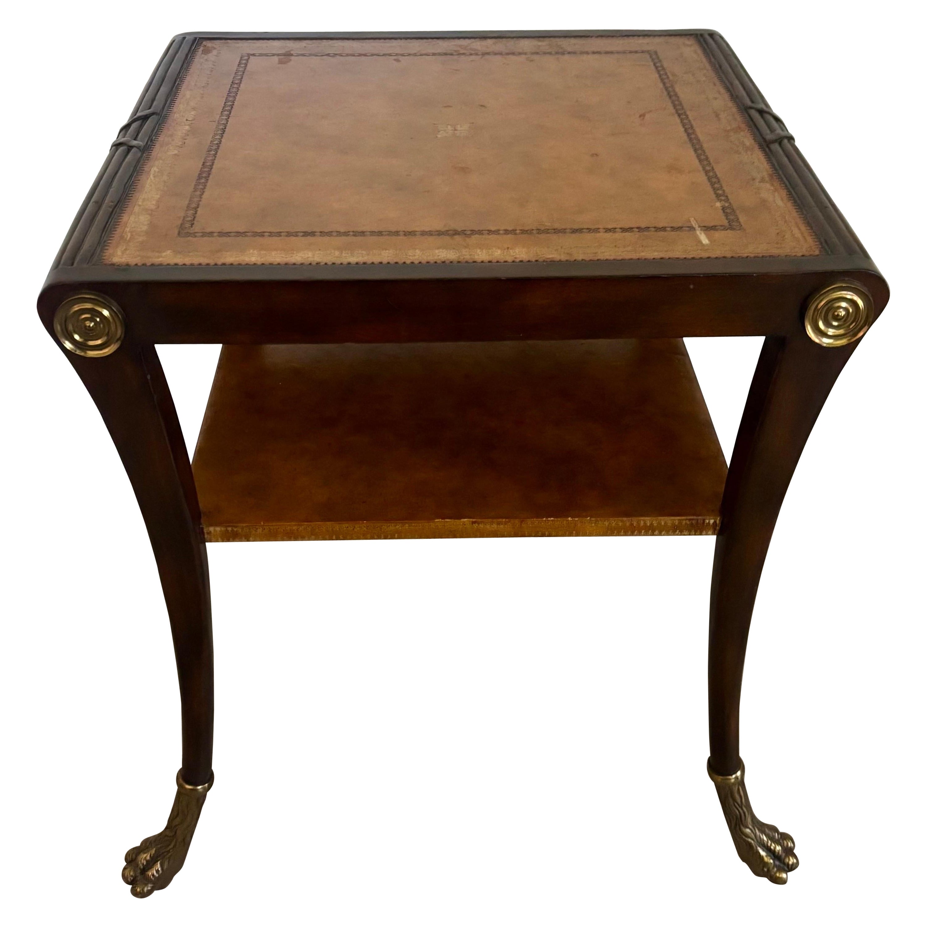 Maitland Smith Regency Style Leather Top Side Table For Sale