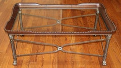 Maitland Smith Regency Style Leather Wrapped Glass Top Cocktail Coffee Table