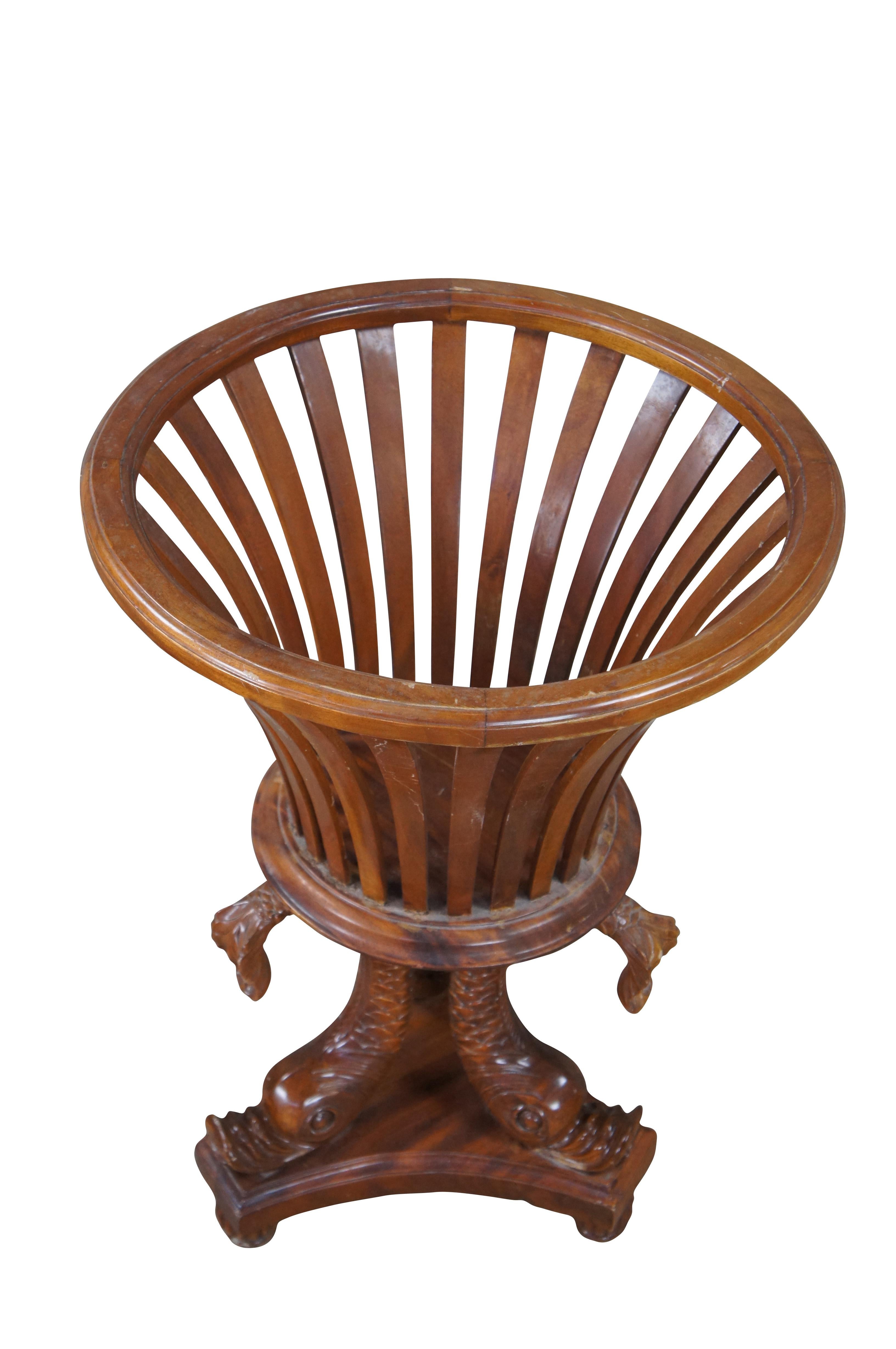 Chinoiserie Maitland Smith Regency Style Mahogany Carved Dolphin Jardinière Plant Stand For Sale