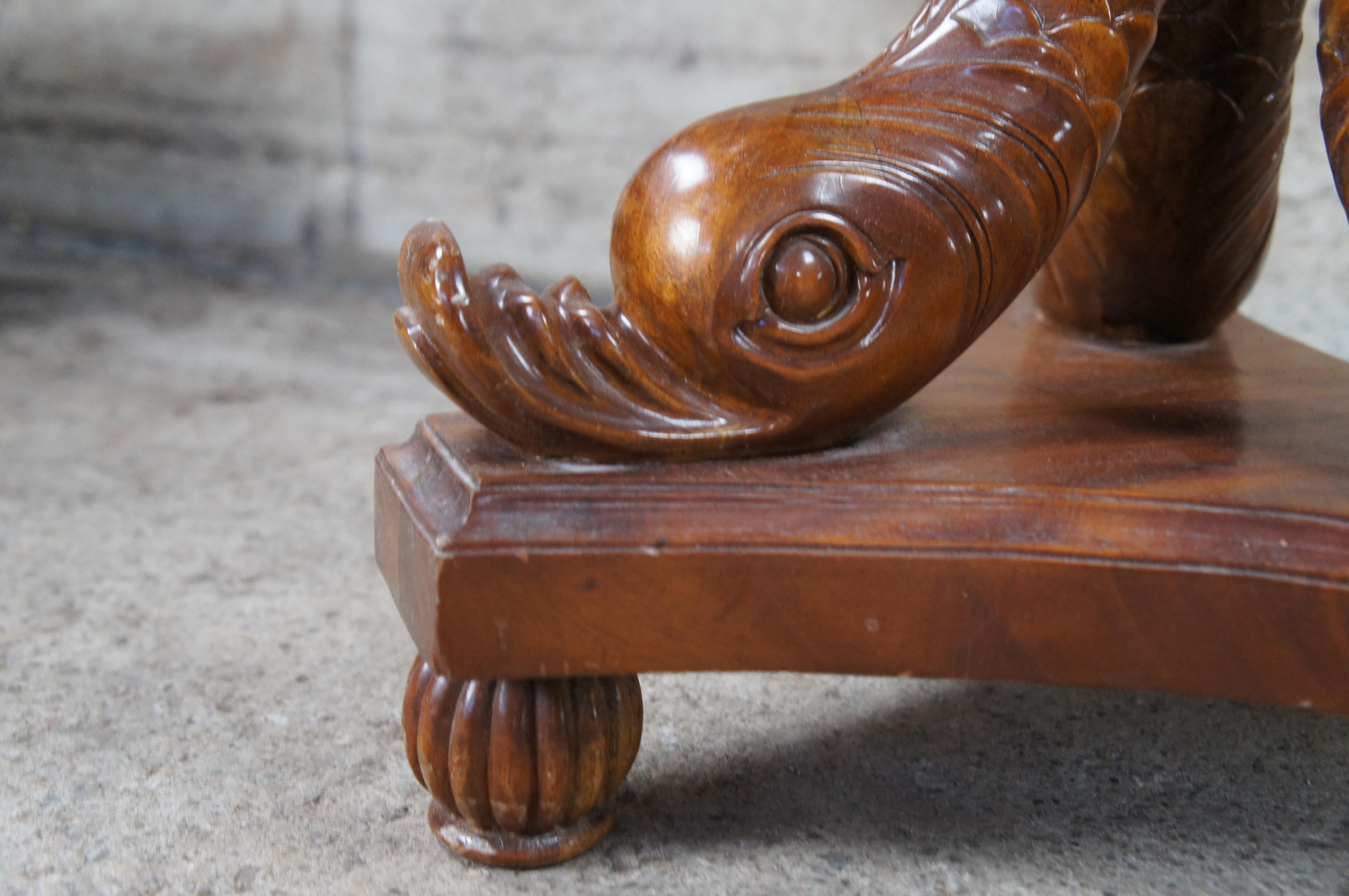 20th Century Maitland Smith Regency Style Mahogany Carved Dolphin Jardinière Plant Stand For Sale