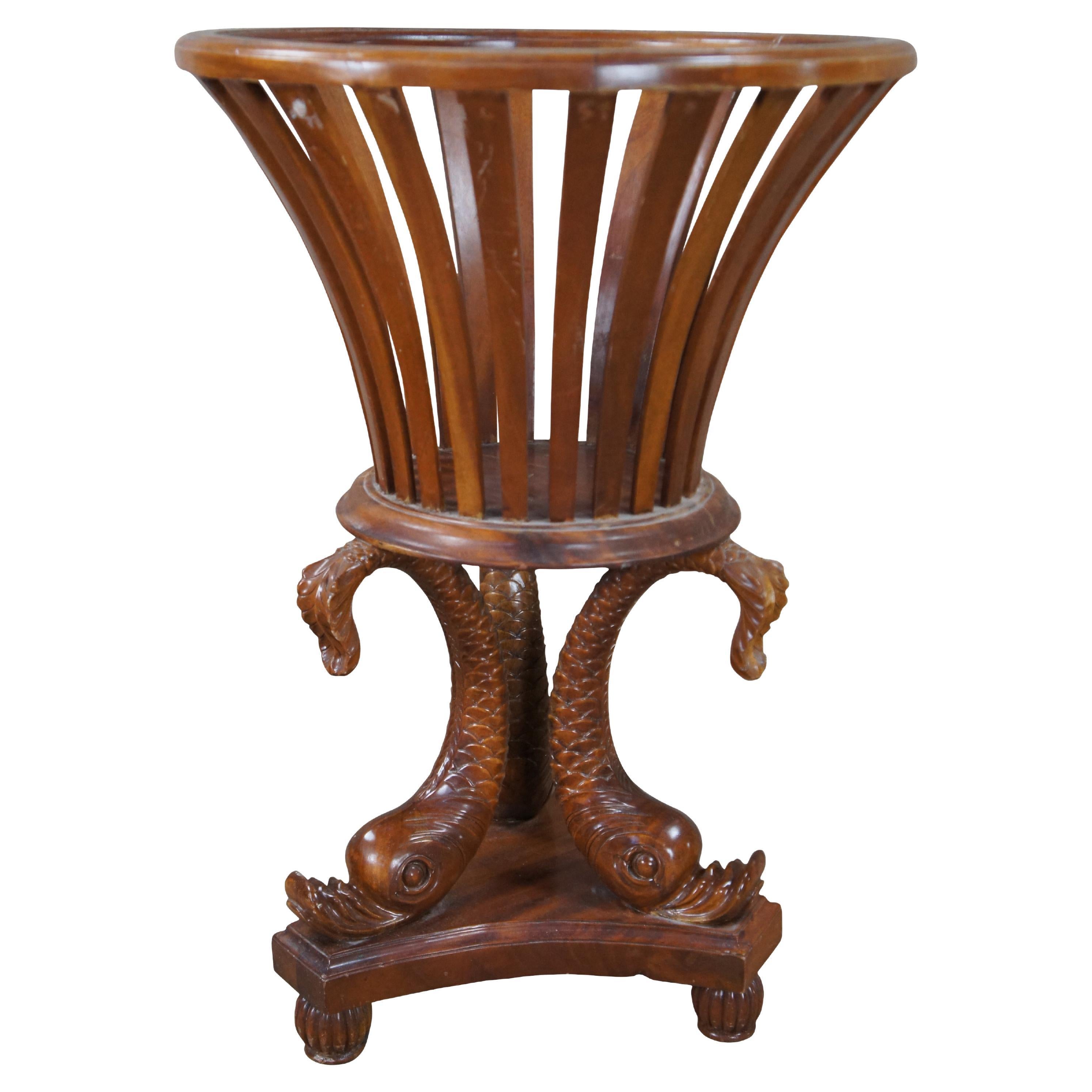 Maitland Smith Regency Style Mahogany Carved Dolphin Jardinière Plant Stand For Sale