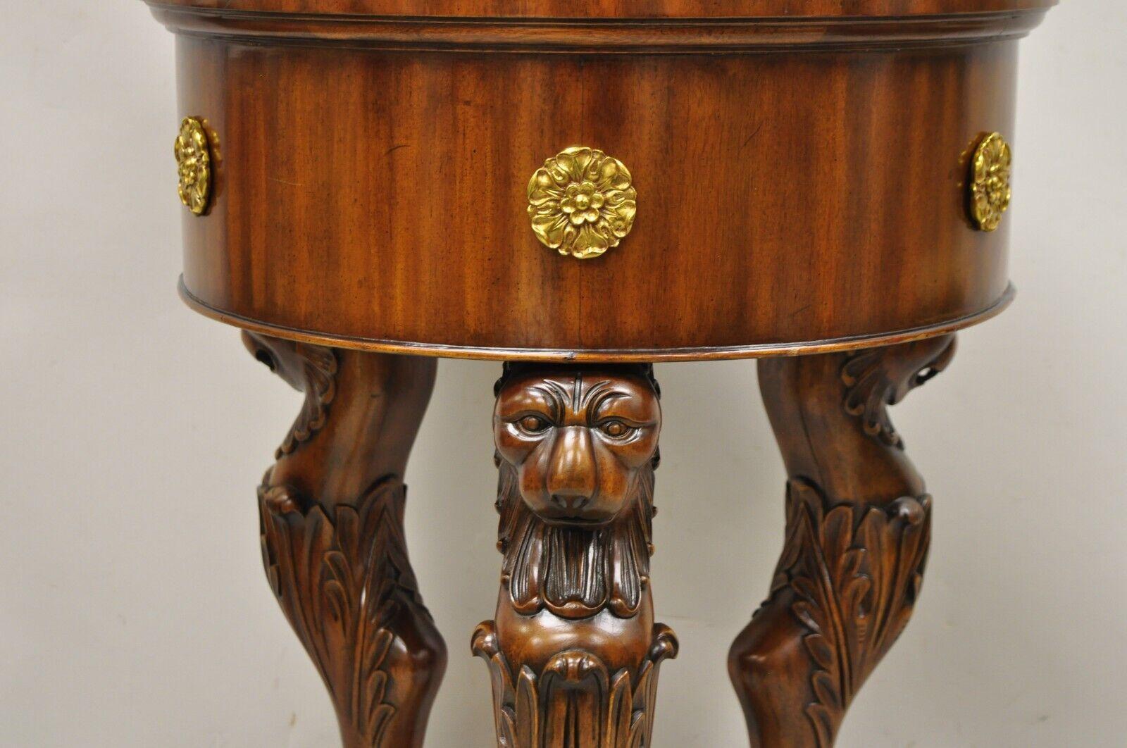 Maitland Smith Regency Style Mahogany Carved Lion Cellaret Planter Leather Base In Good Condition For Sale In Philadelphia, PA