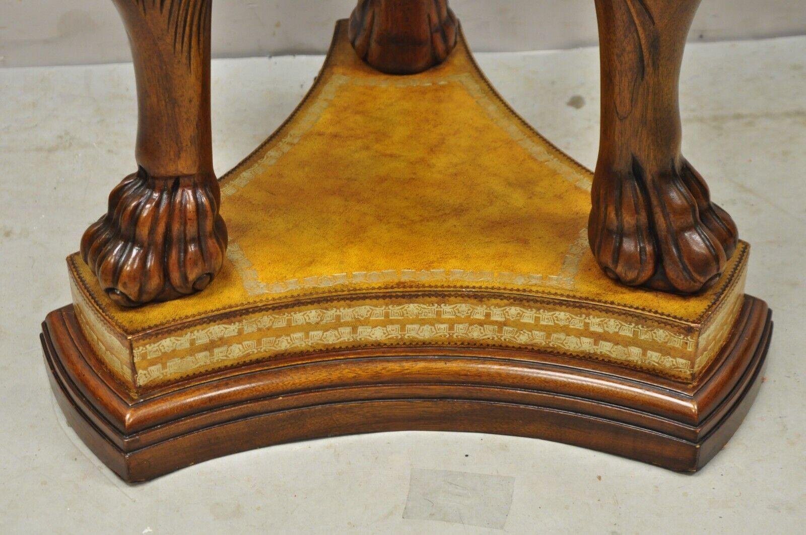 Brass Maitland Smith Regency Style Mahogany Carved Lion Cellaret Planter Leather Base For Sale