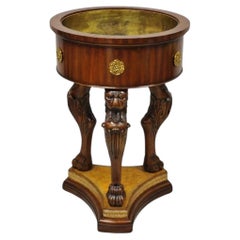 Maitland Smith Regency Style Mahogany Carved Lion Leather Base Cellarete Planter