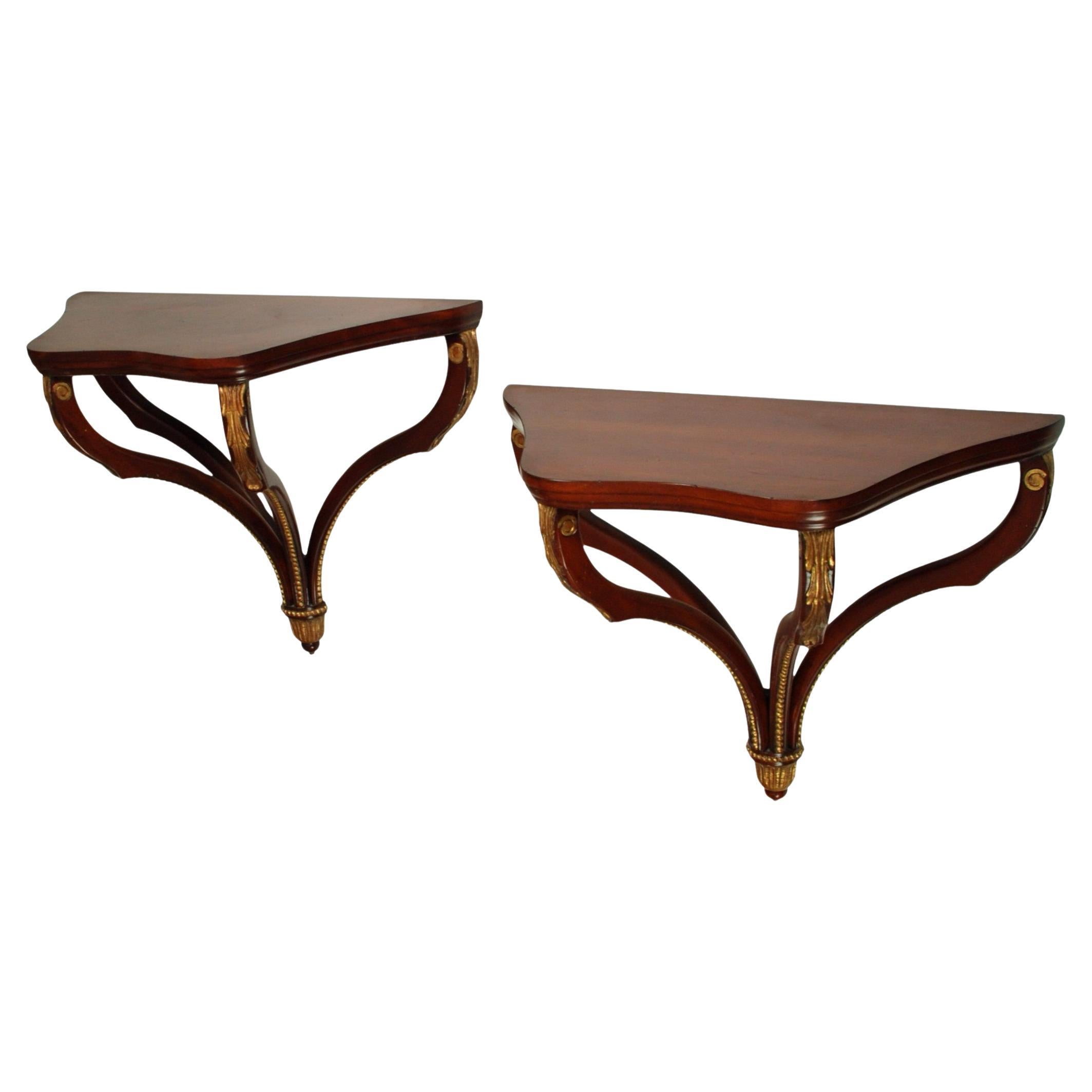 Maitland-Smith Regency Style Mahogany Wall Shelves, Gilt Acanthus Leaves 
Beads For Sale