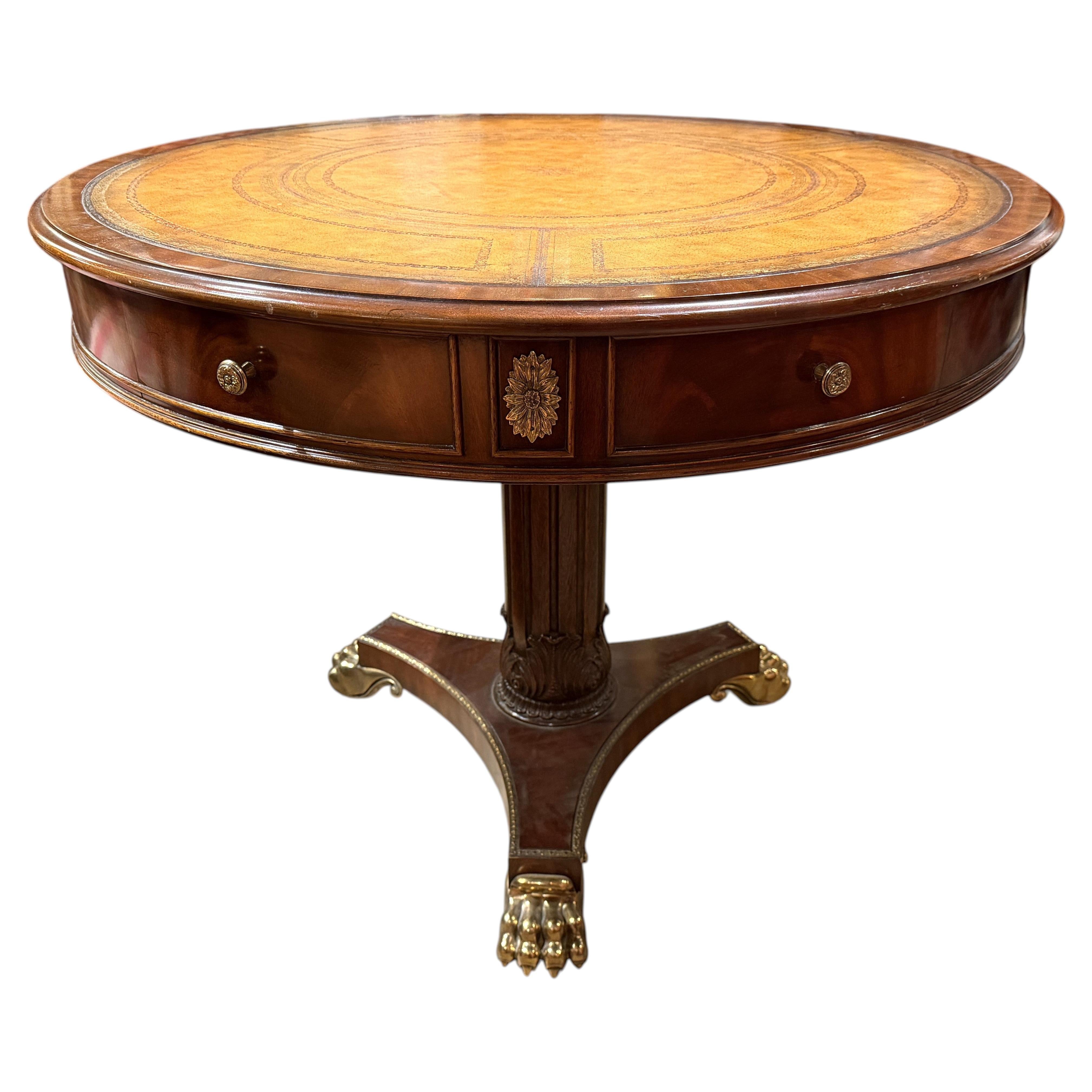 Maitland-Smith Regency Style Round Drum Table or Center Table w/ Ormolu Mounts