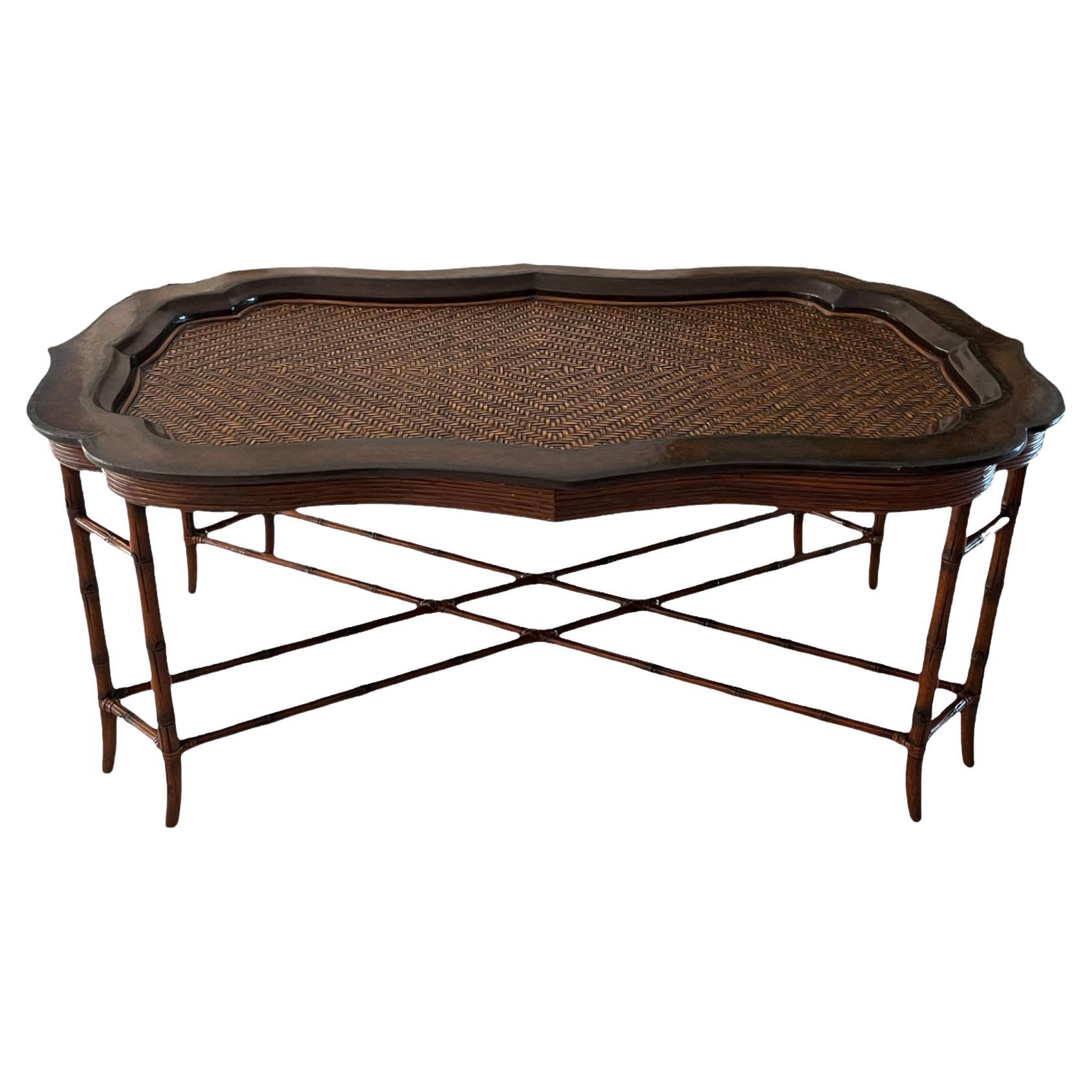 Maitland Smith Removable Ratan Tray & Faux Bamboo Coffee Table  For Sale