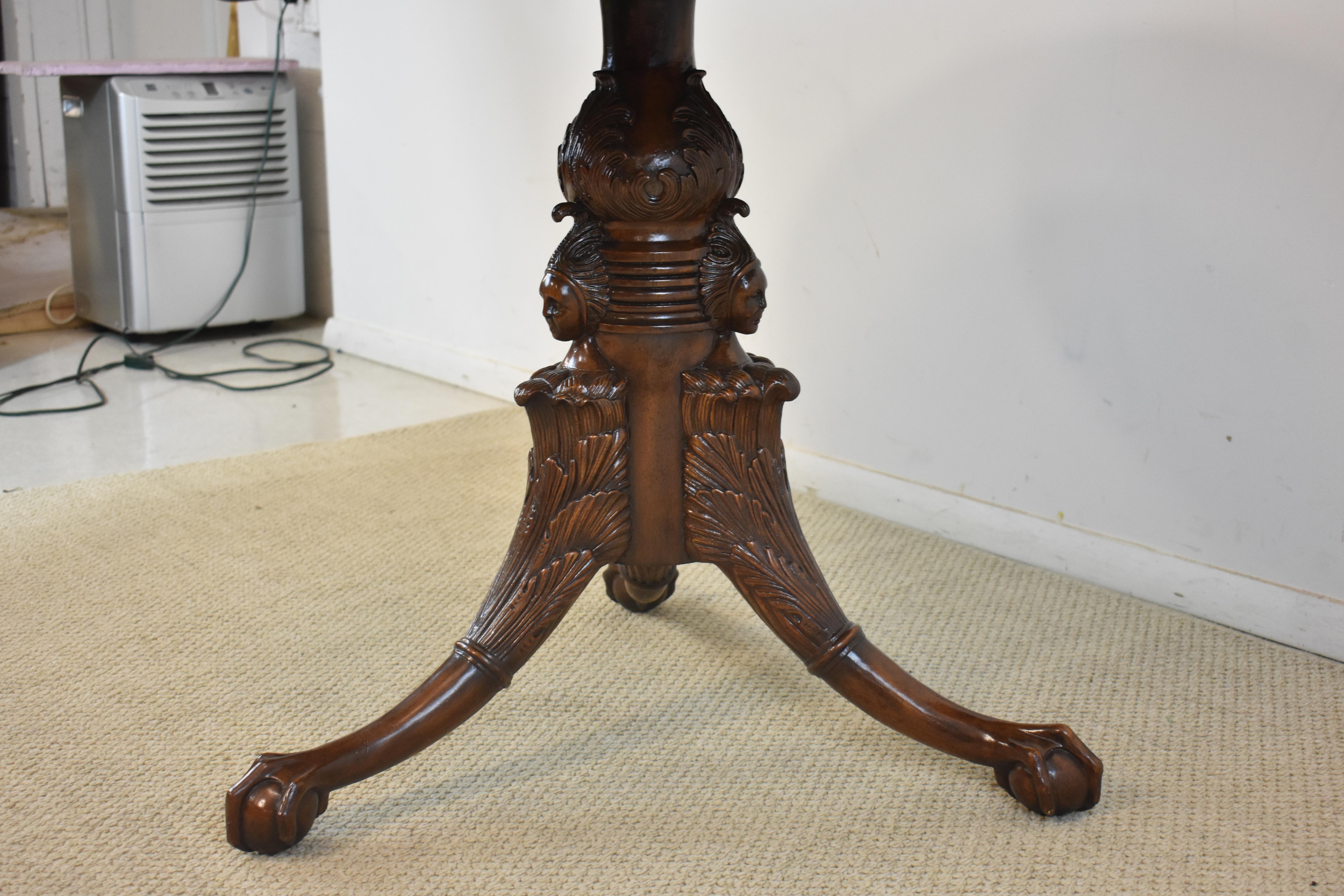 Neoclassical Maitland Smith Chippendale Round Mahogany Centre Table with Ball and Claw Feet