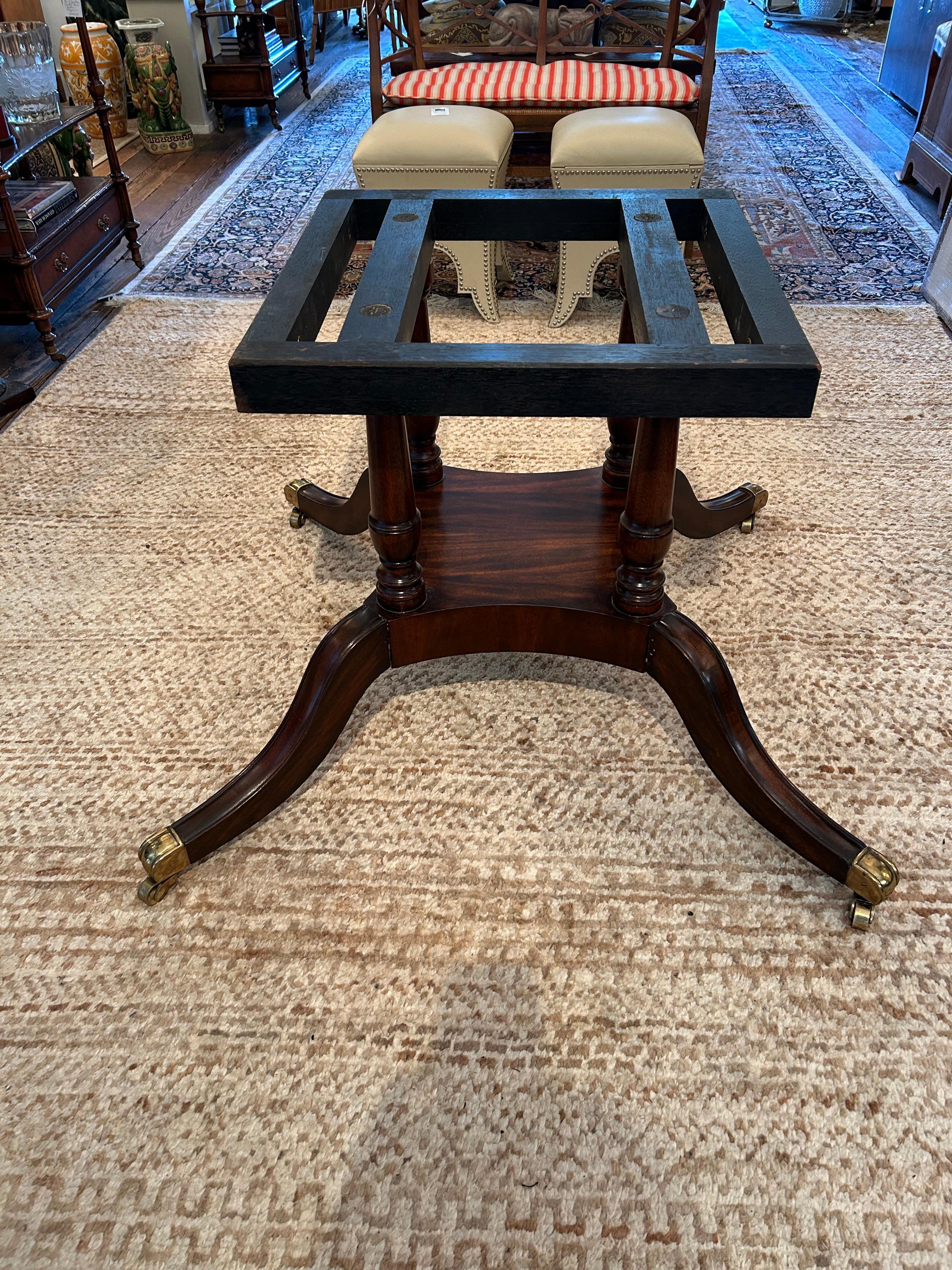Maitland Smith Round Tooled Leather & Mahogany Extension Dining Center Table For Sale 8