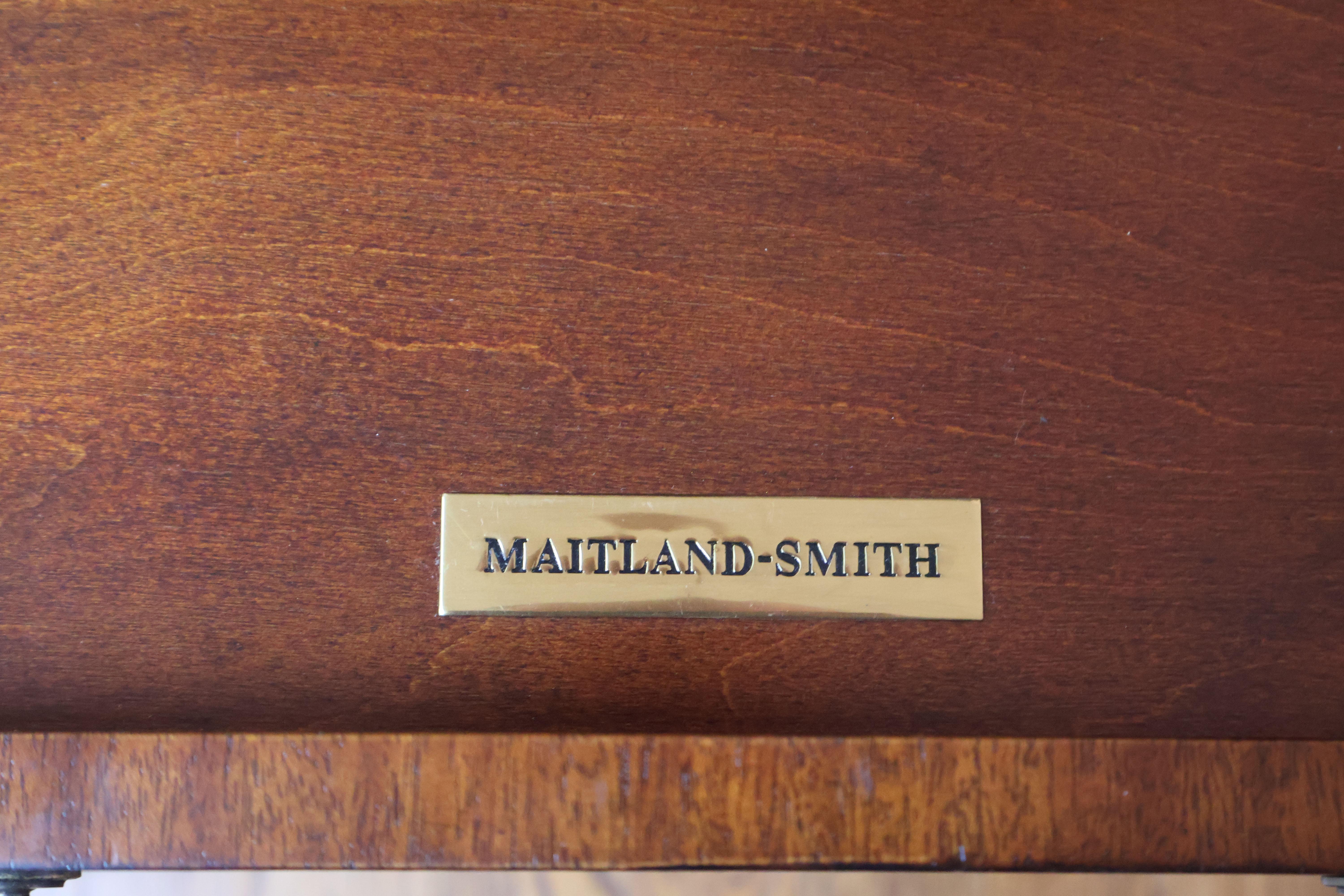 Maitland Smith Satinwood Inlaid Leather Writing Secretary Desk For Sale 4