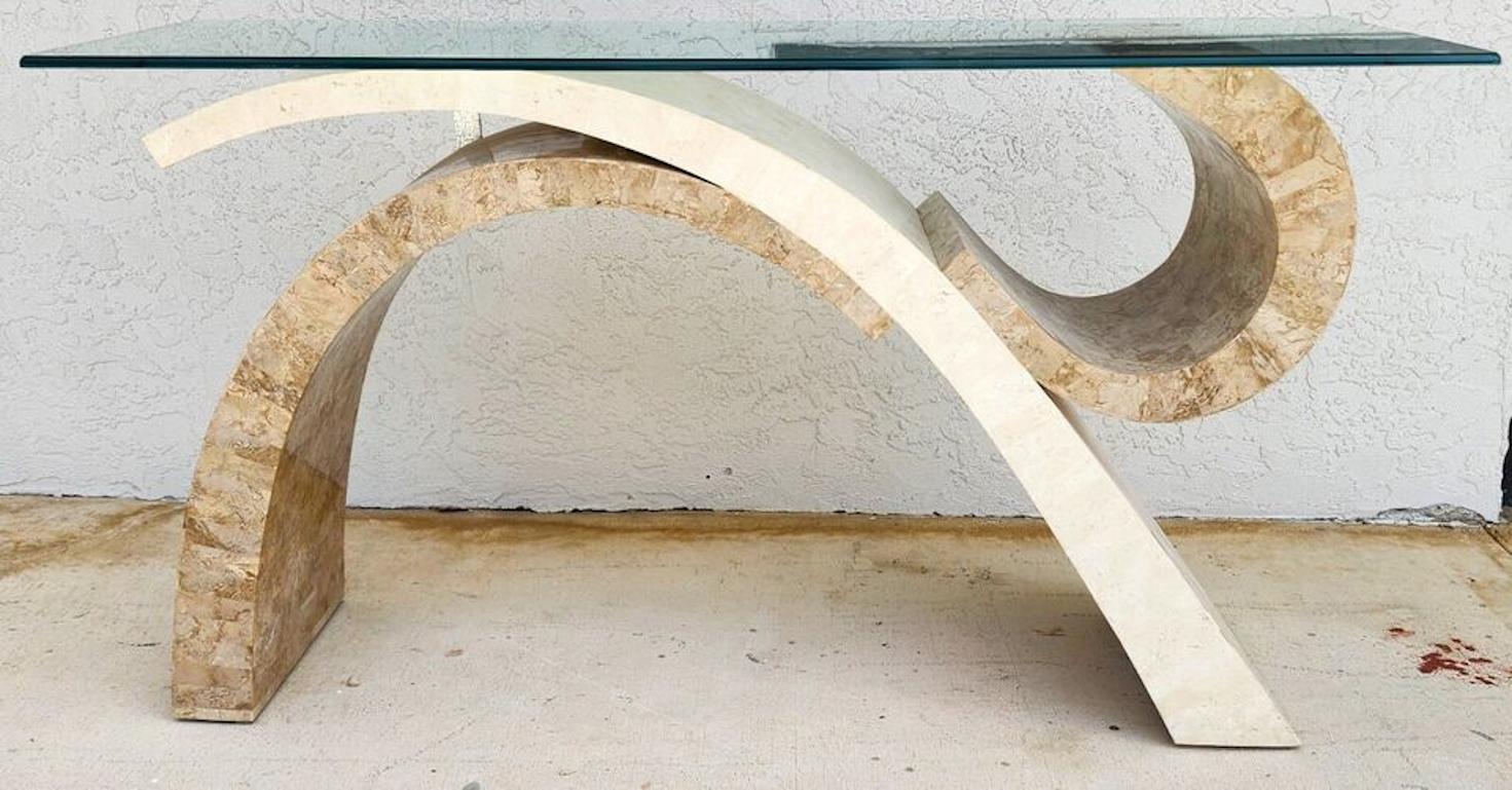 For FULL item description click on CONTINUE READING at the bottom of this page.

Offering One Of Our Recent Palm Beach Estate Fine Furniture Acquisitions Of A
Vintage Post Modern Sculptural Tessellated Stone Console Table & Matching Mirror by