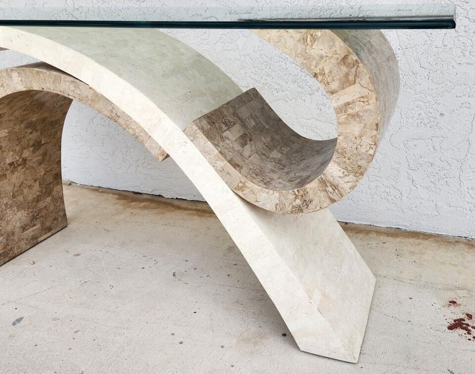 Late 20th Century Maitland Smith Sculptural Console Table & Mirror Tessellated Stone Post Moder For Sale