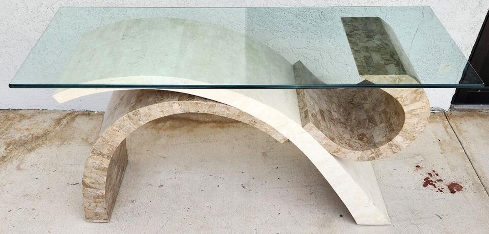 Maitland Smith Sculptural Console Table & Mirror Tessellated Stone Post Moder For Sale 2