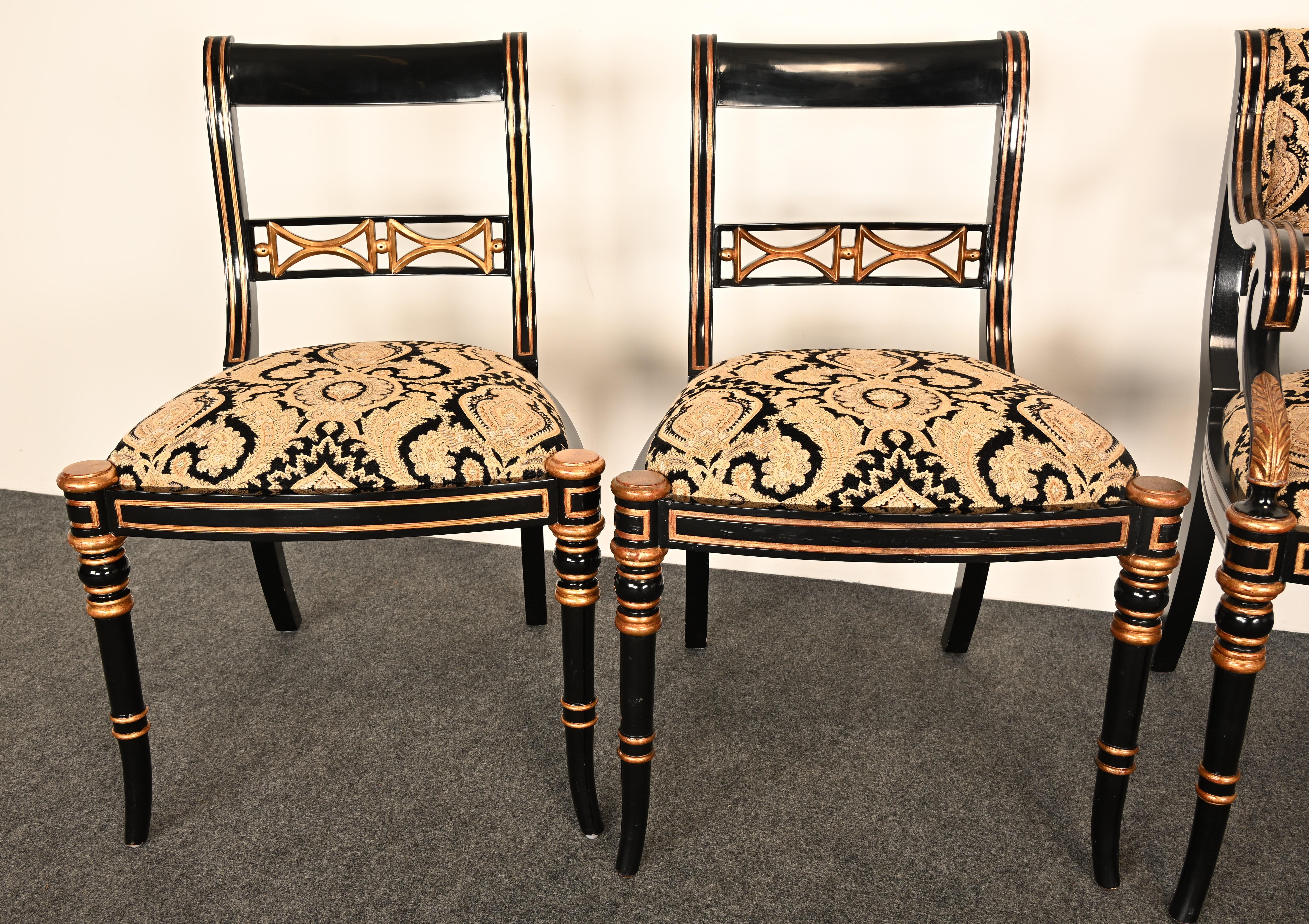 Set di sei sedie da pranzo Regency in lacca nera di Maitland Smith, anni '90 in vendita 4